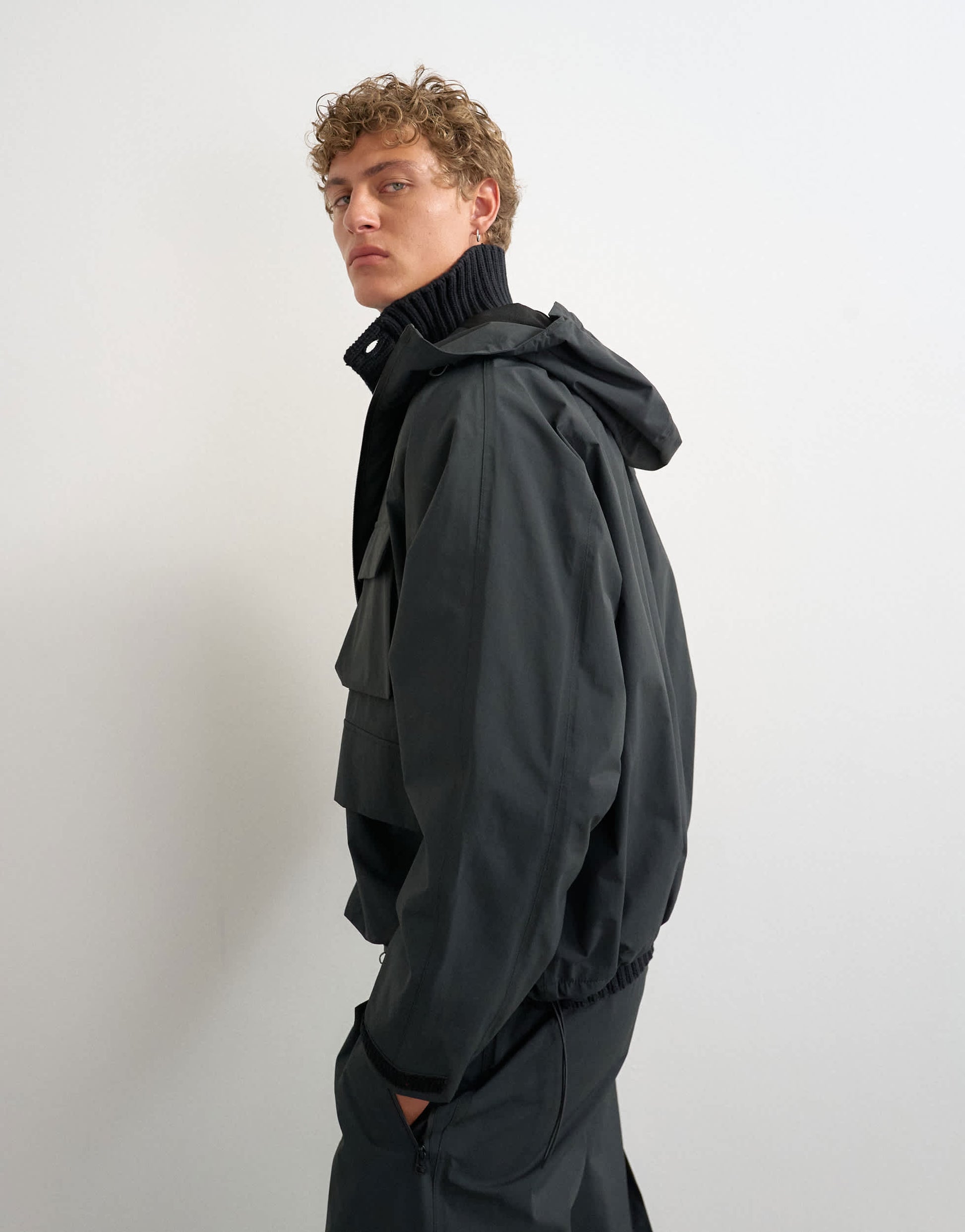 Topman oversized fit waterproof nylon utility jacket in black