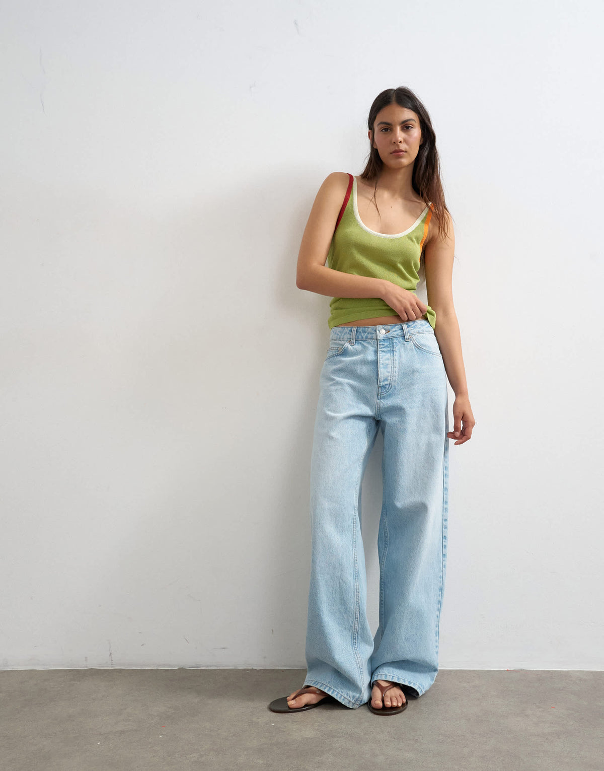 Topshop knitted contrast trim sheer vest top in green
