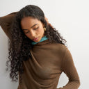 Topshop knitted wool blend double layer sheer turtleneck top in blue and brown multi