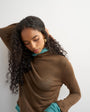 Topshop knitted wool blend double layer sheer turtleneck top in blue and brown multi