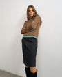 Topshop knitted wool blend double layer sheer turtleneck top in blue and brown multi