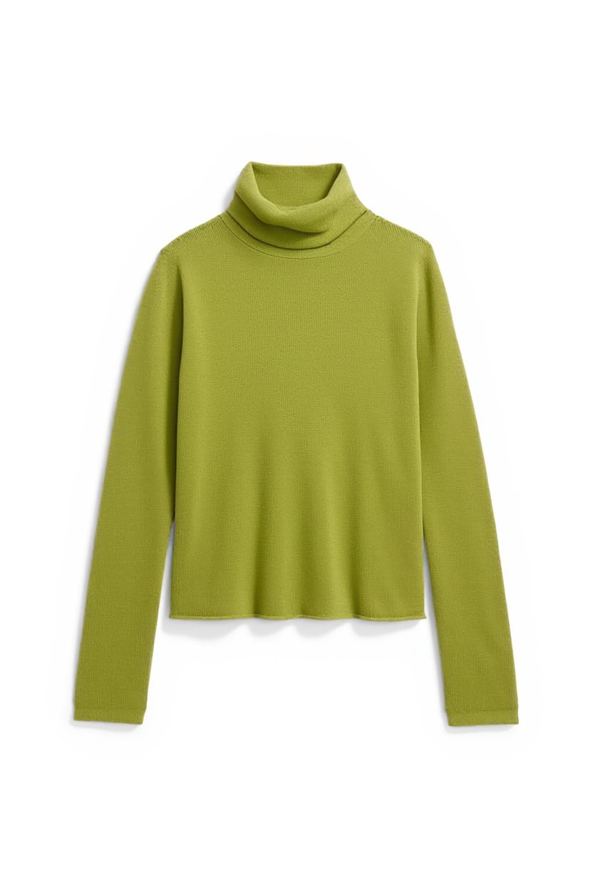 Topshop knitted wool blend double layer sheer turtleneck top in green