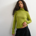 Topshop knitted wool blend double layer sheer turtleneck top in green