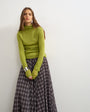 Topshop knitted wool blend double layer sheer turtleneck top in green