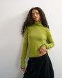 Topshop knitted wool blend double layer sheer turtleneck top in green