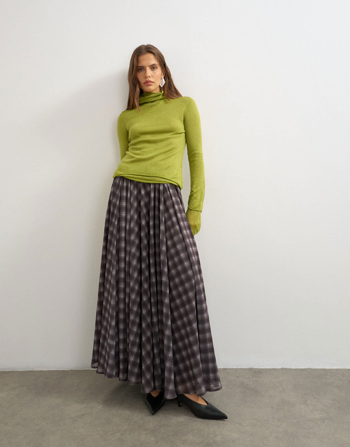 Topshop knitted wool blend double layer sheer turtleneck top in green