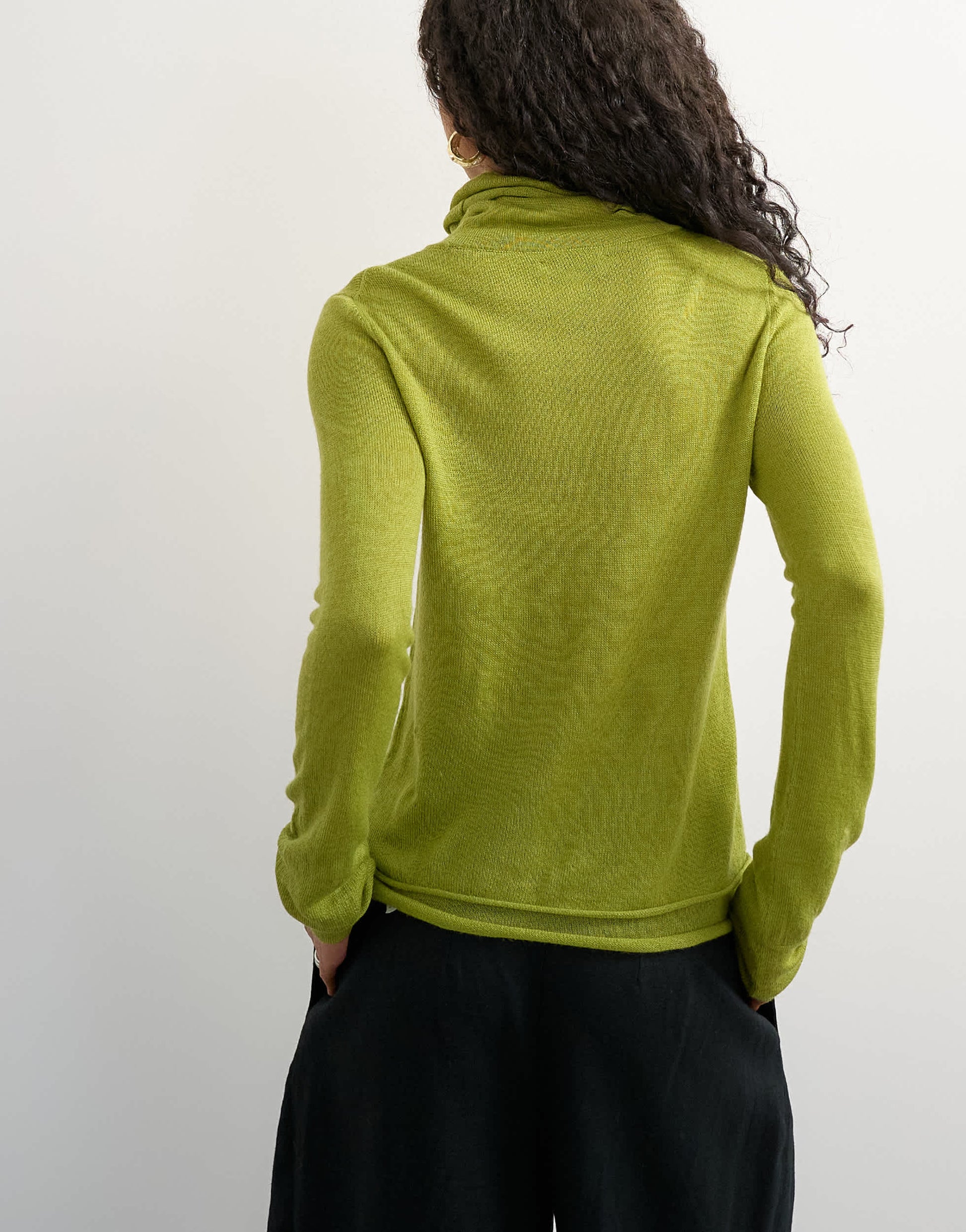 Topshop knitted wool blend double layer sheer turtleneck top in green