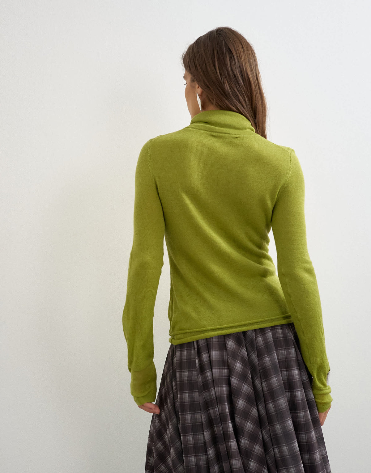 Topshop knitted wool blend double layer sheer turtleneck top in green