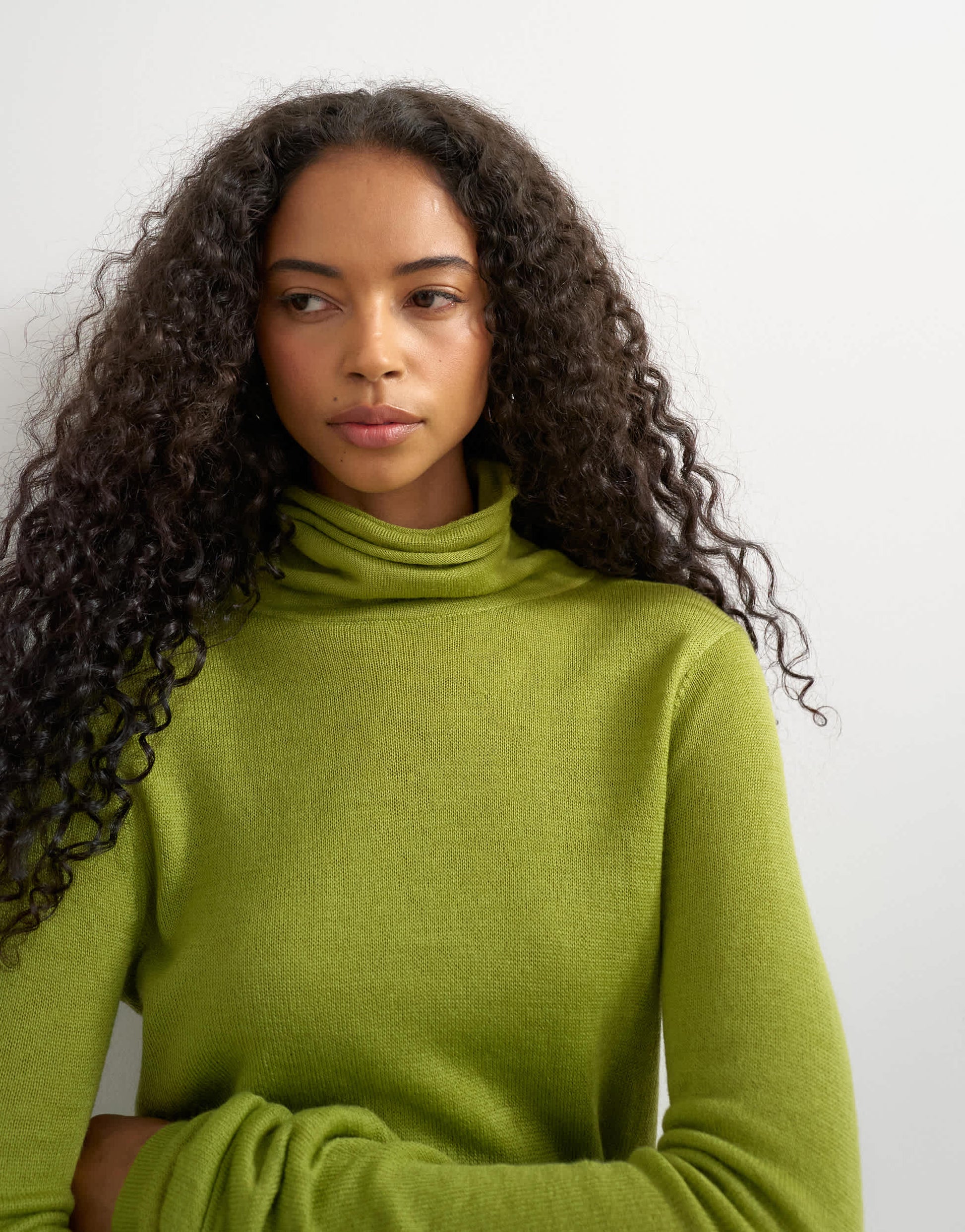 Topshop knitted wool blend double layer sheer turtleneck top in green