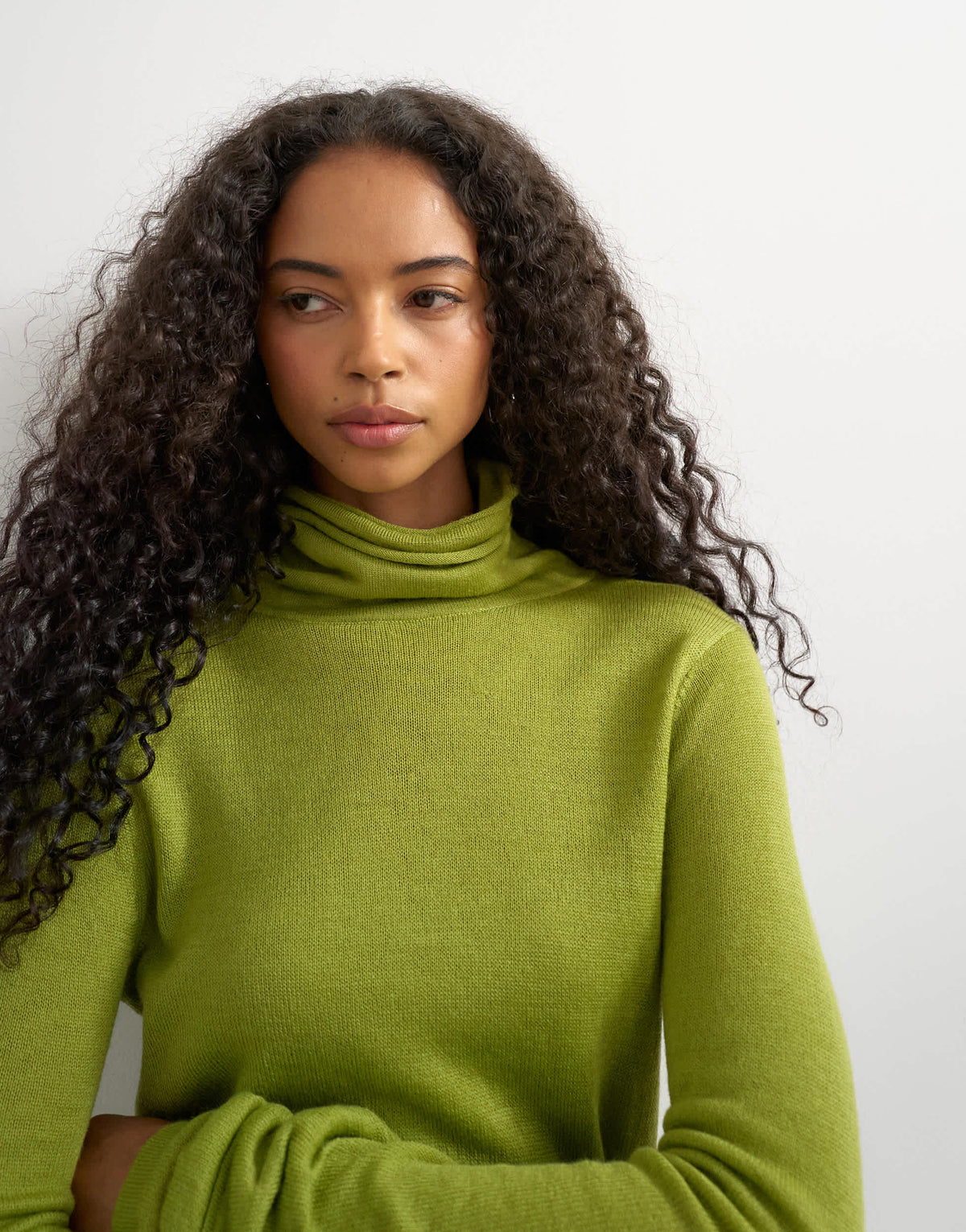 Topshop knitted wool blend double layer sheer turtleneck top in green