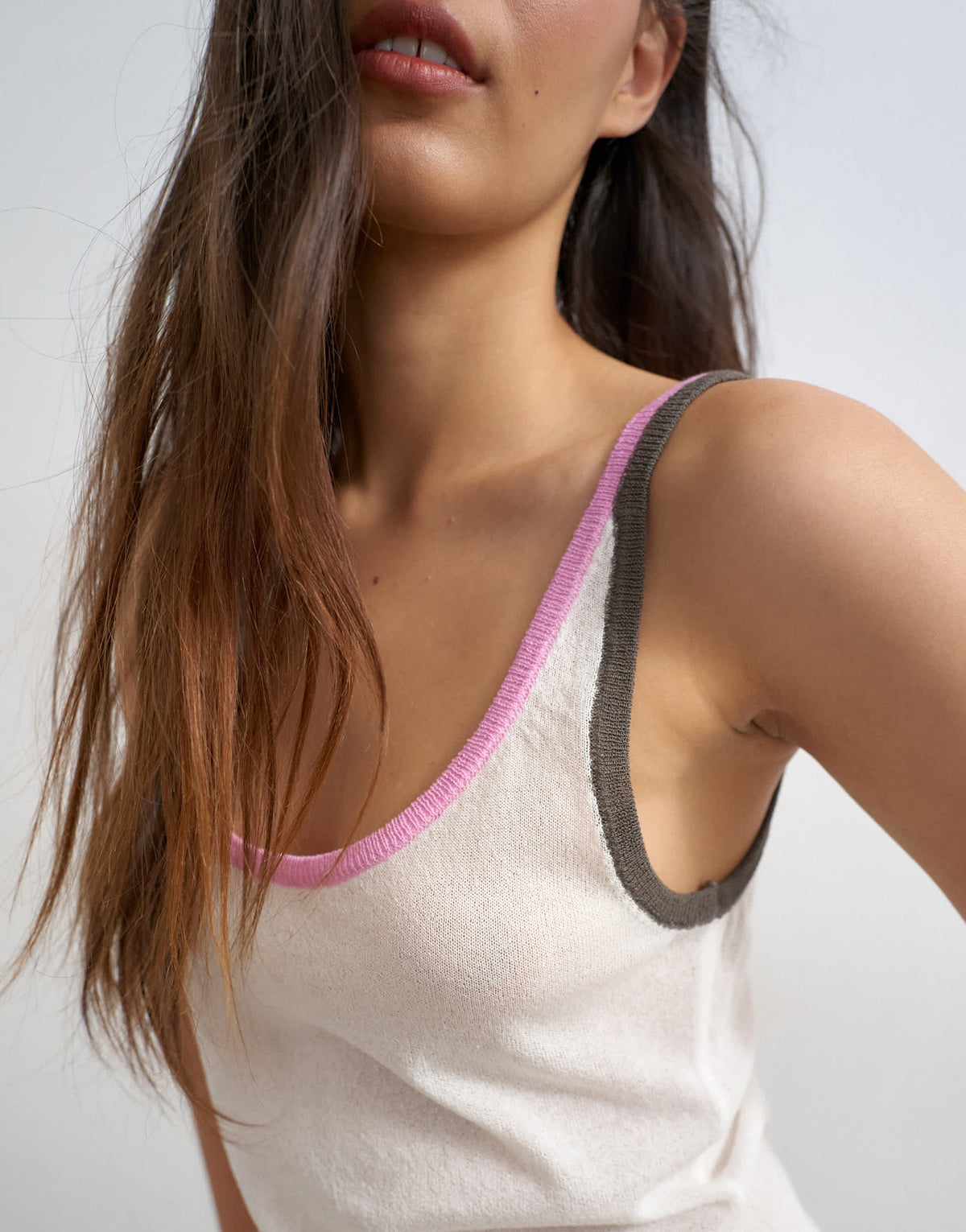Topshop knitted contrast trim sheer vest top in white