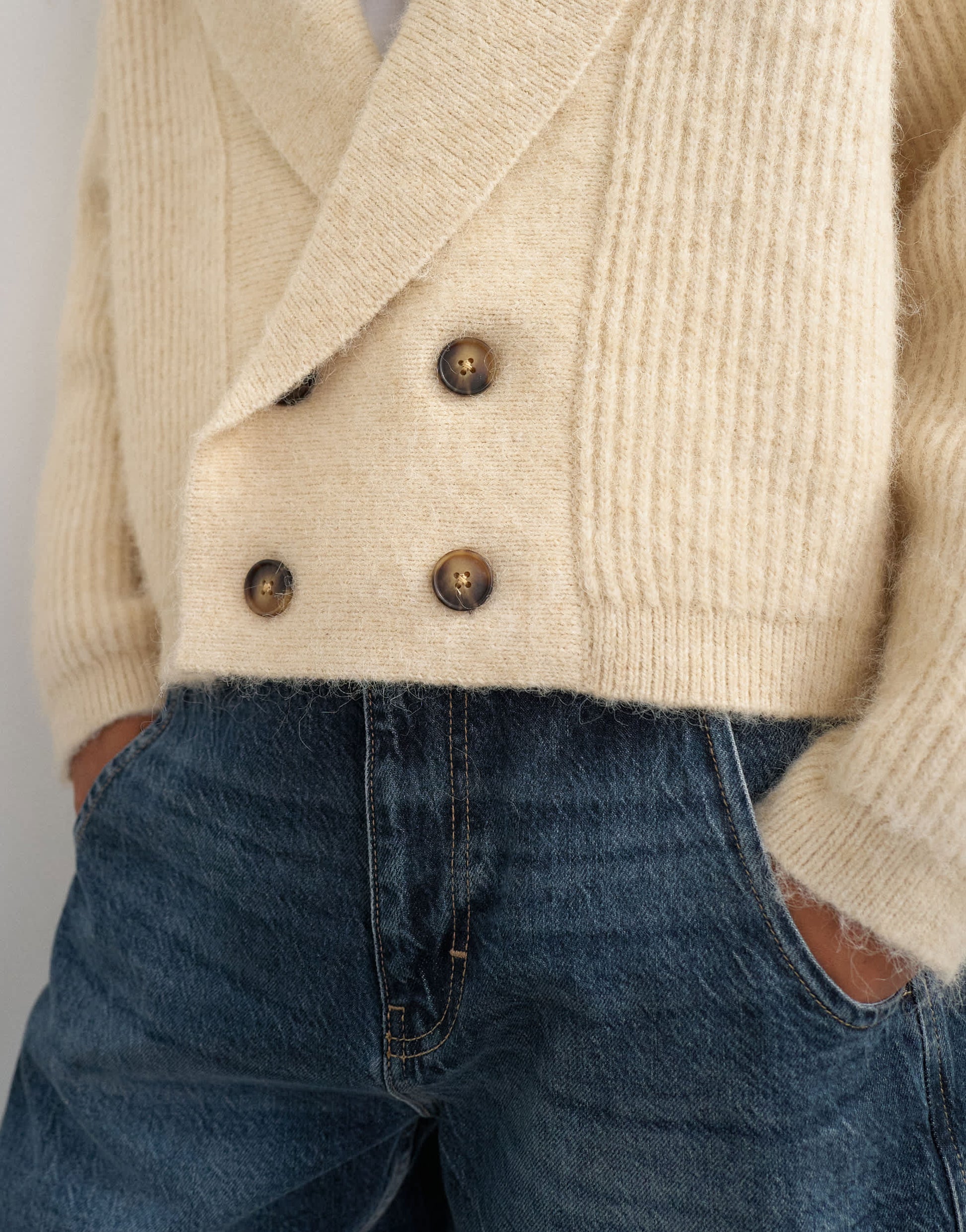 Topshop knitted slouchy button front shawl collared cardigan in latte