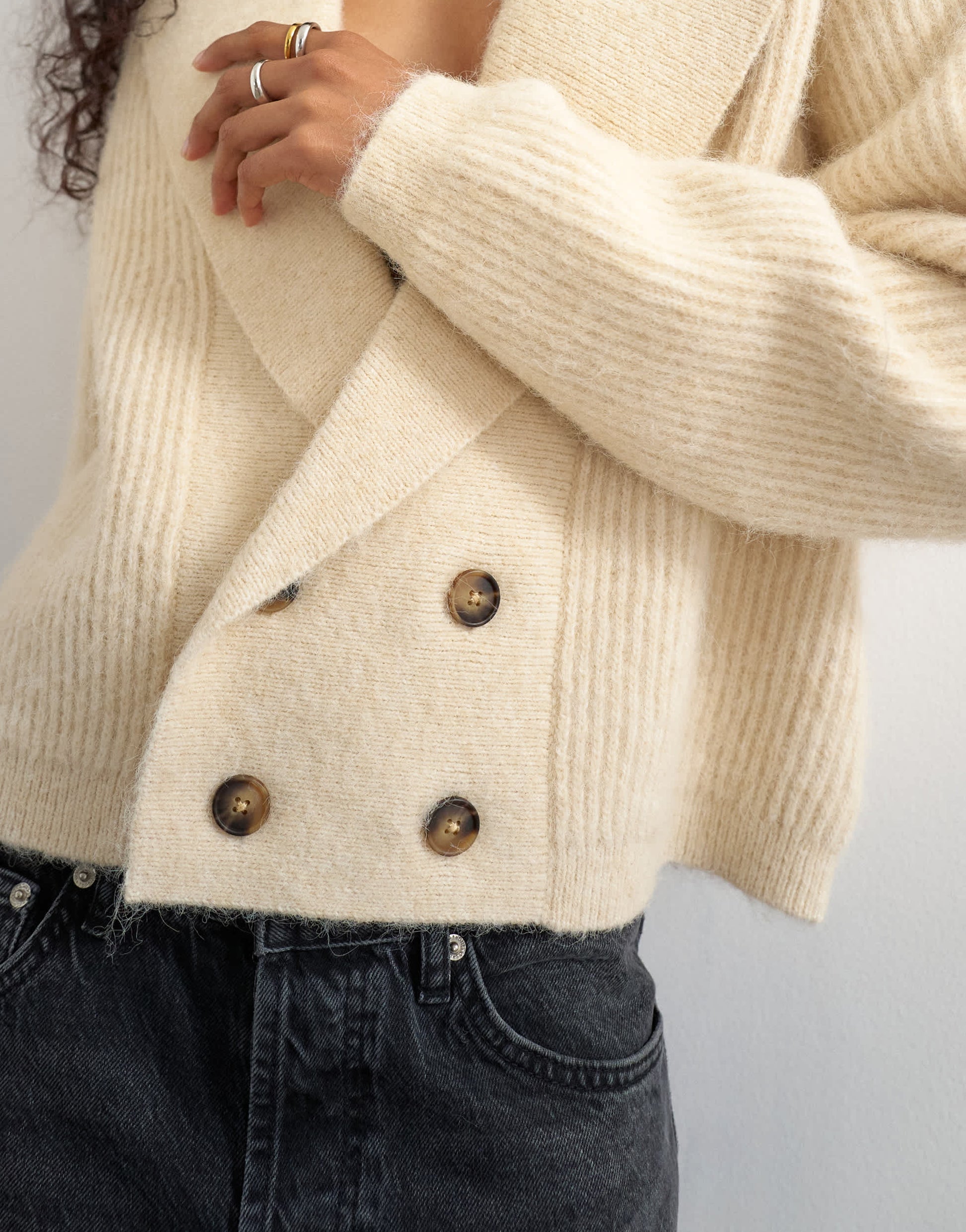 Topshop knitted slouchy button front shawl collared cardigan in latte