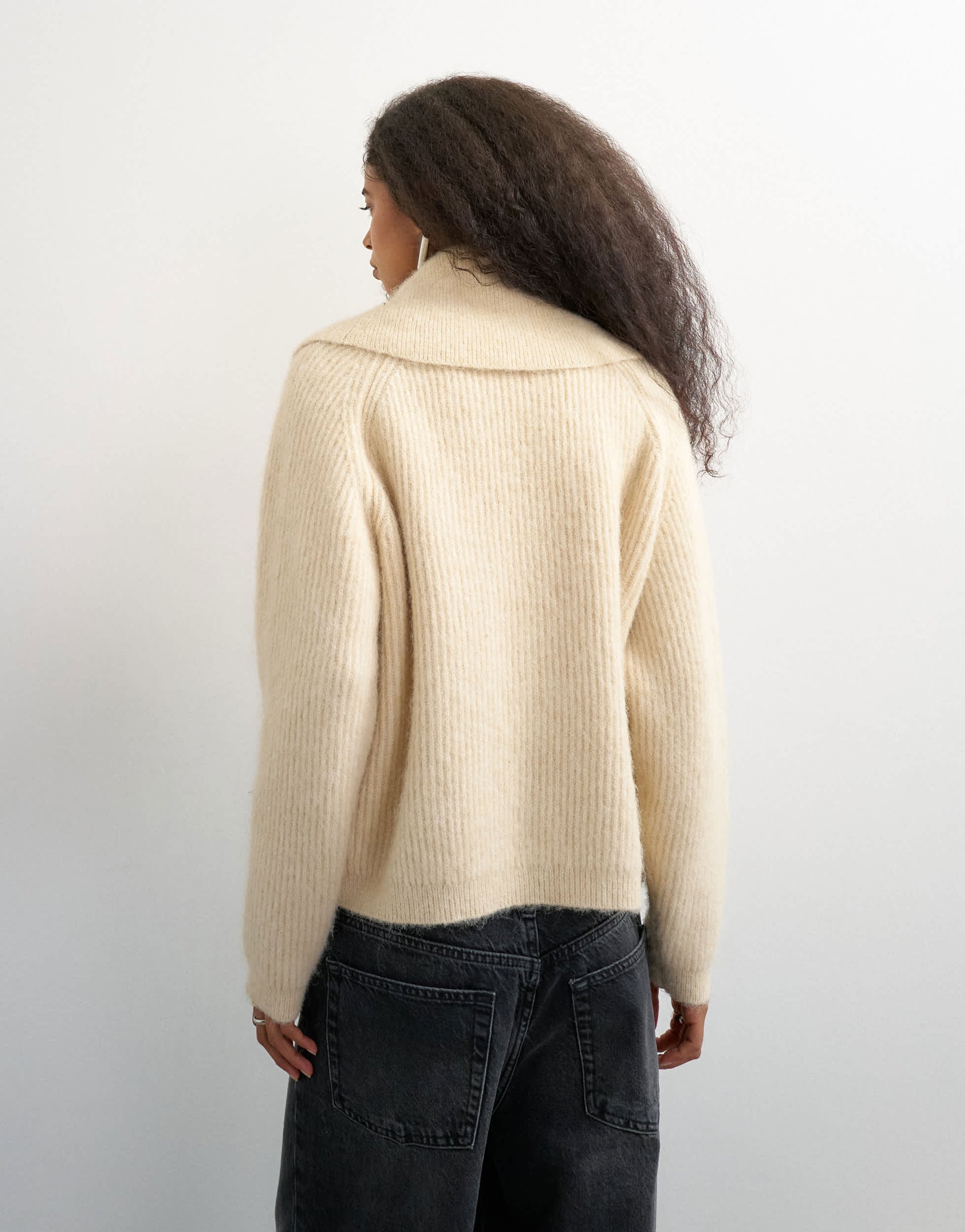 Topshop knitted slouchy button front shawl collared cardigan in latte