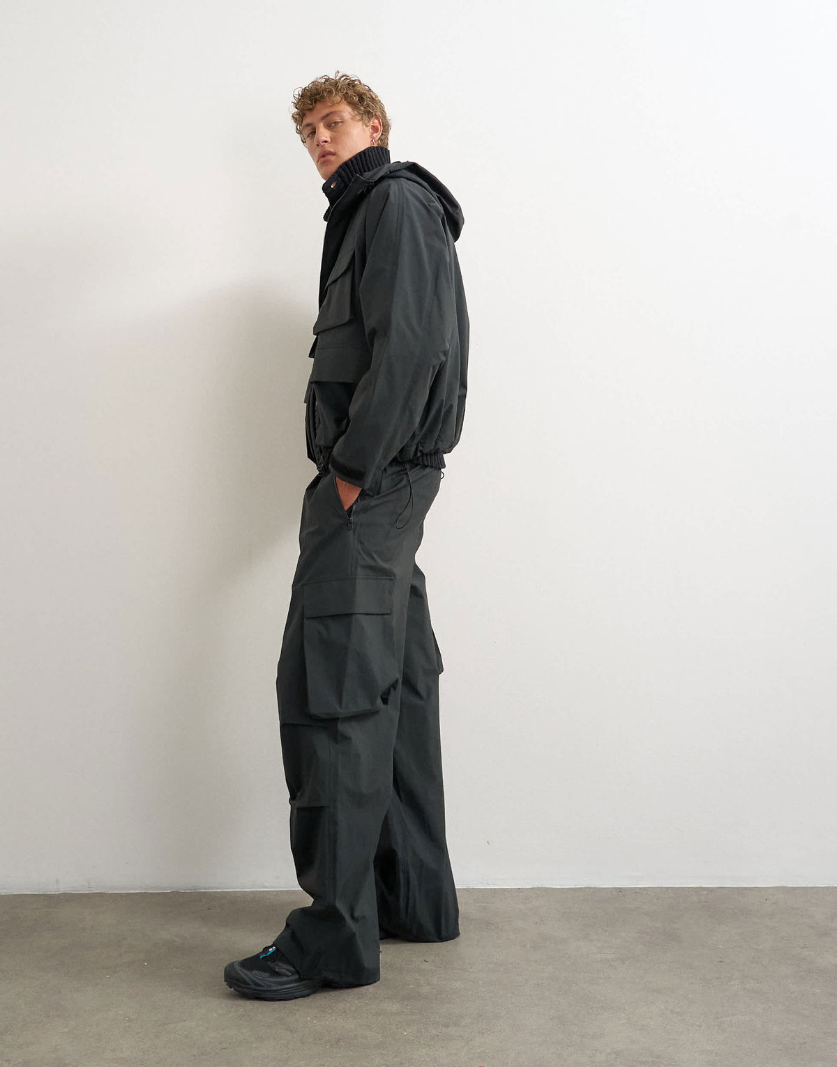 Topman baggy fit waterproof nylon utility trouser in black