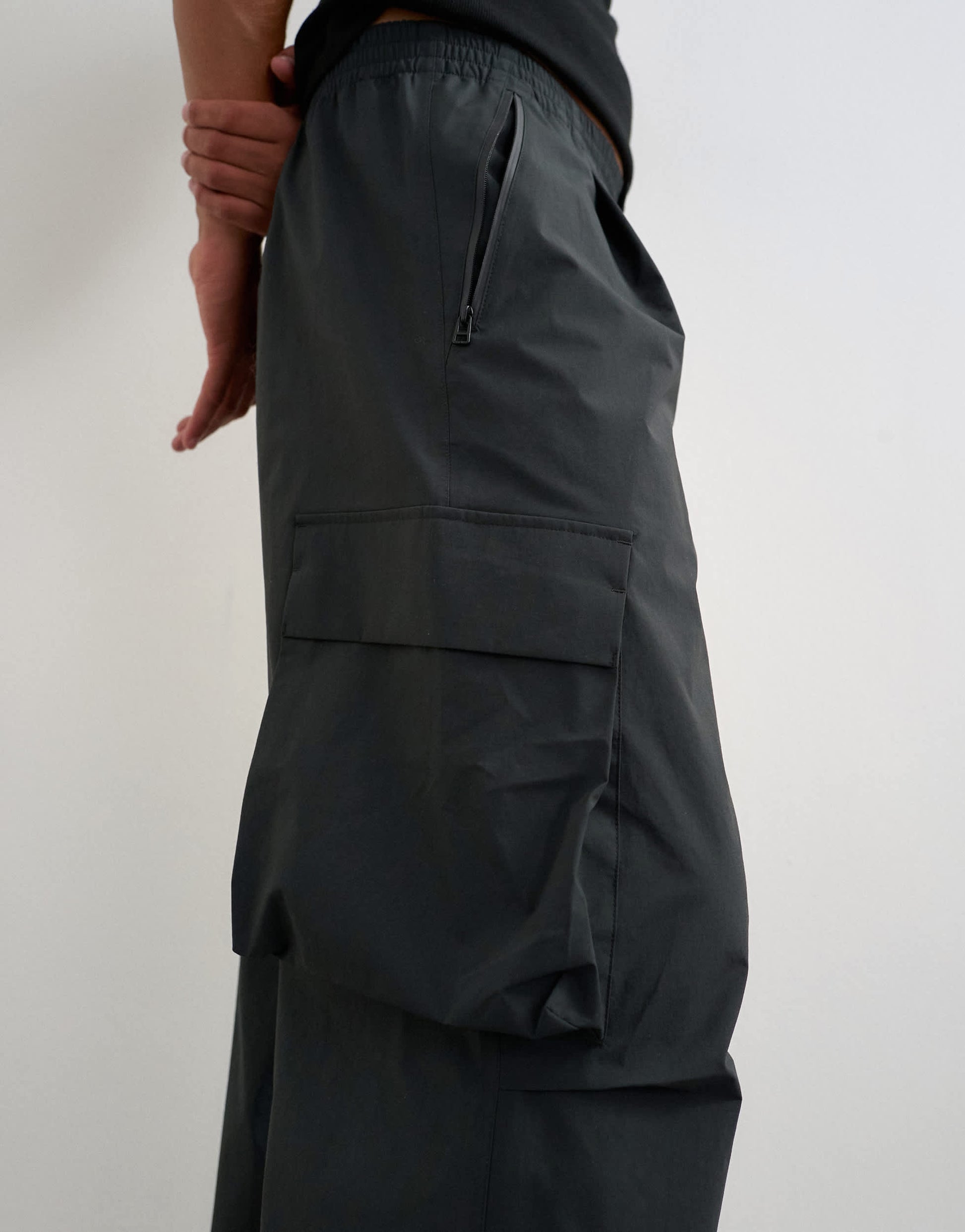 Topman baggy fit waterproof nylon utility trouser in black