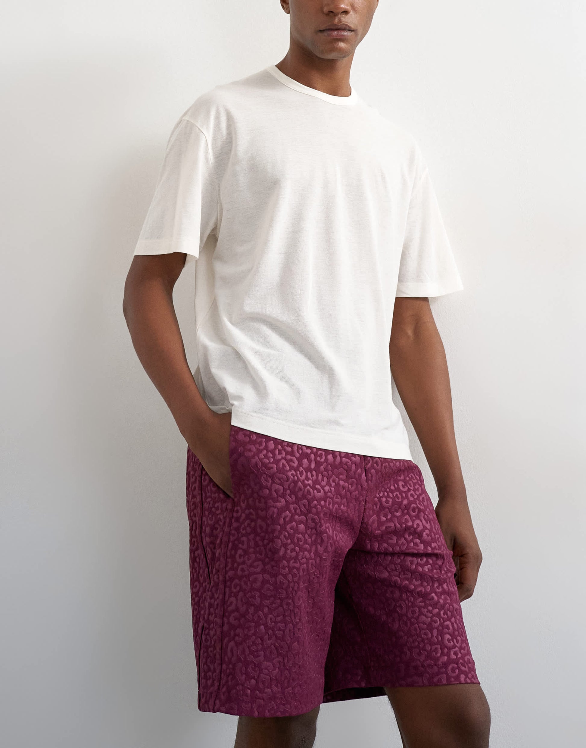 Topman leopard jacquard short in burgundy