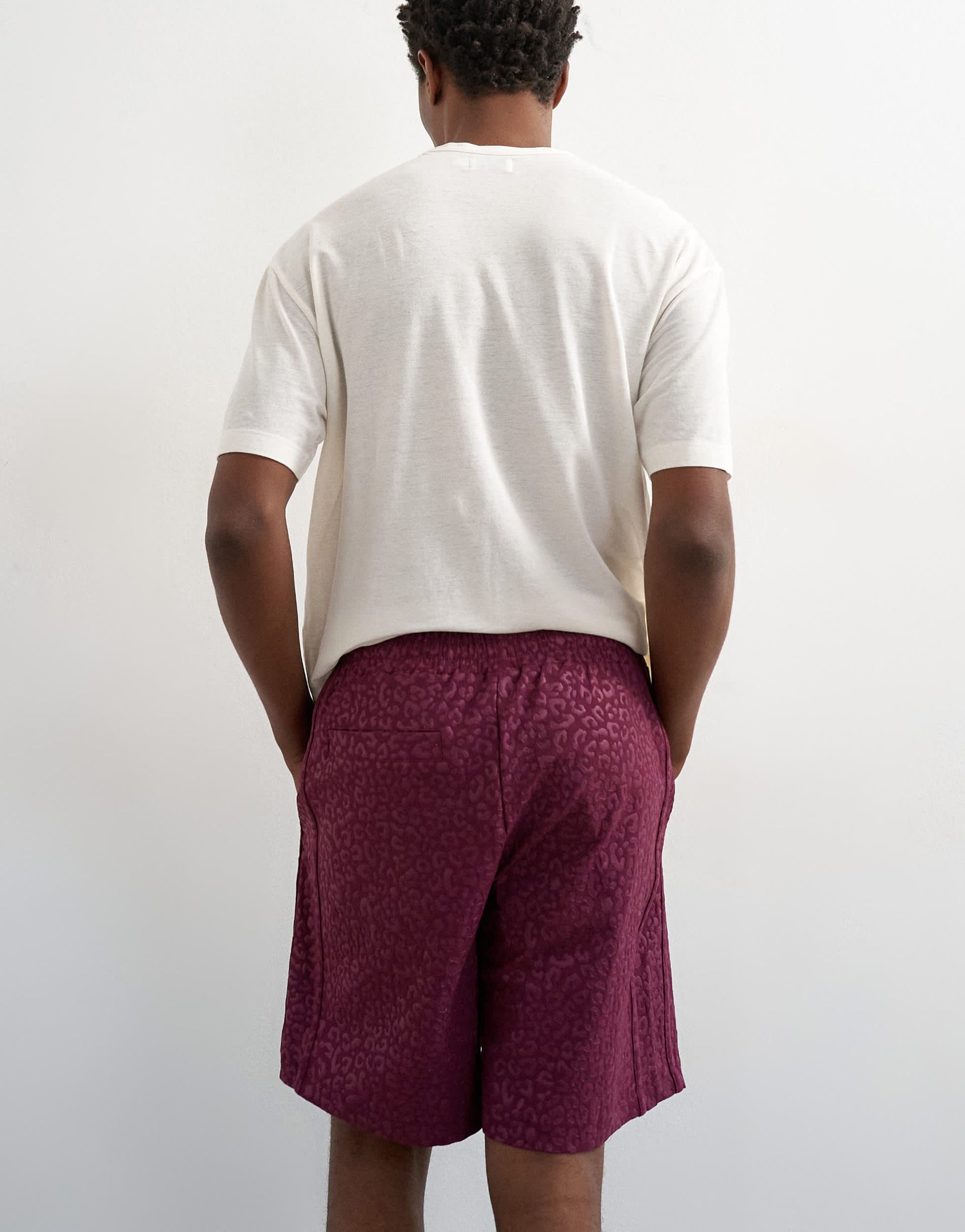 Topman leopard jacquard short in burgundy