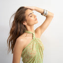 Topshop knot halter top with pleated fabric in green spot