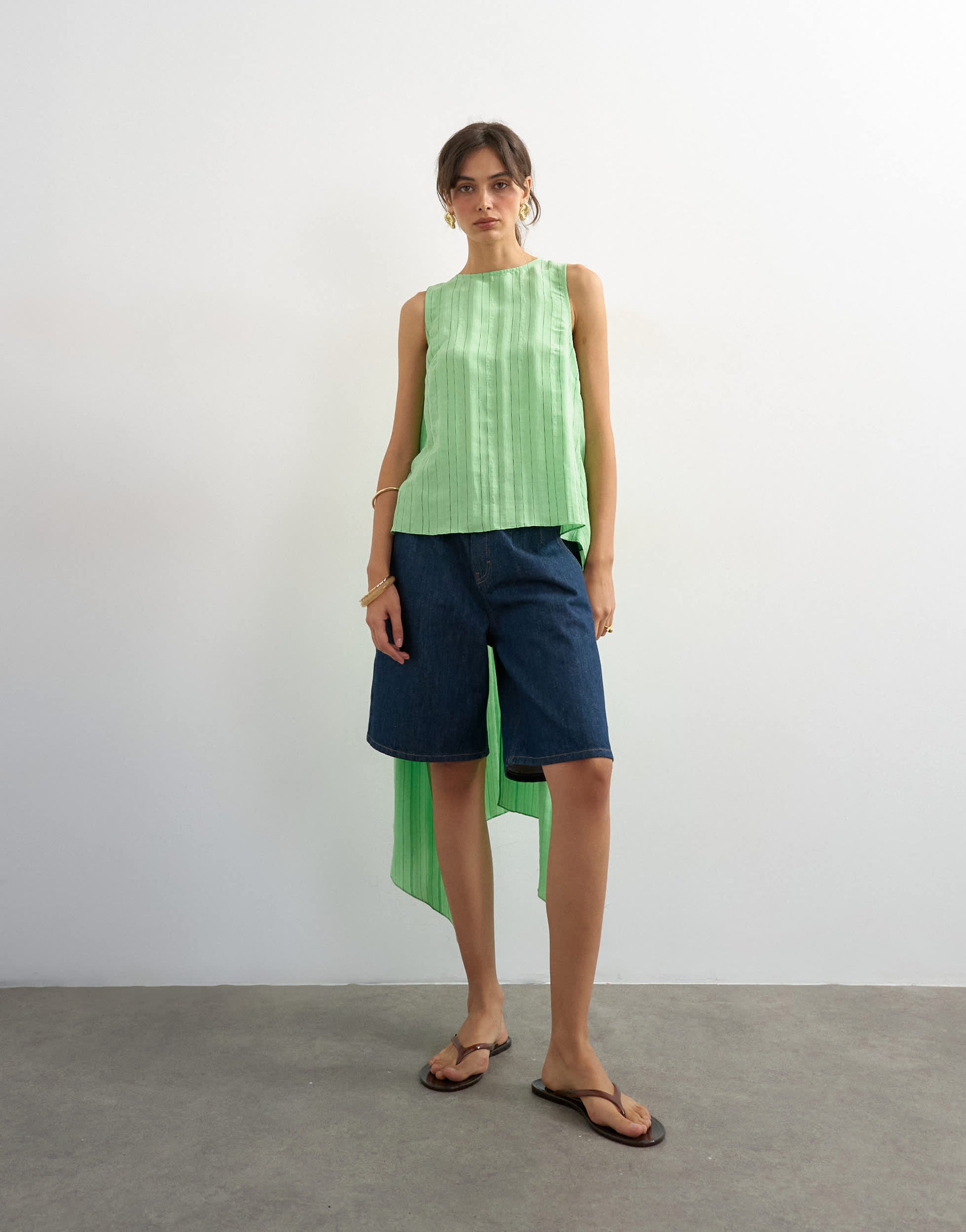 Topshop cape detail top in green pin stripe