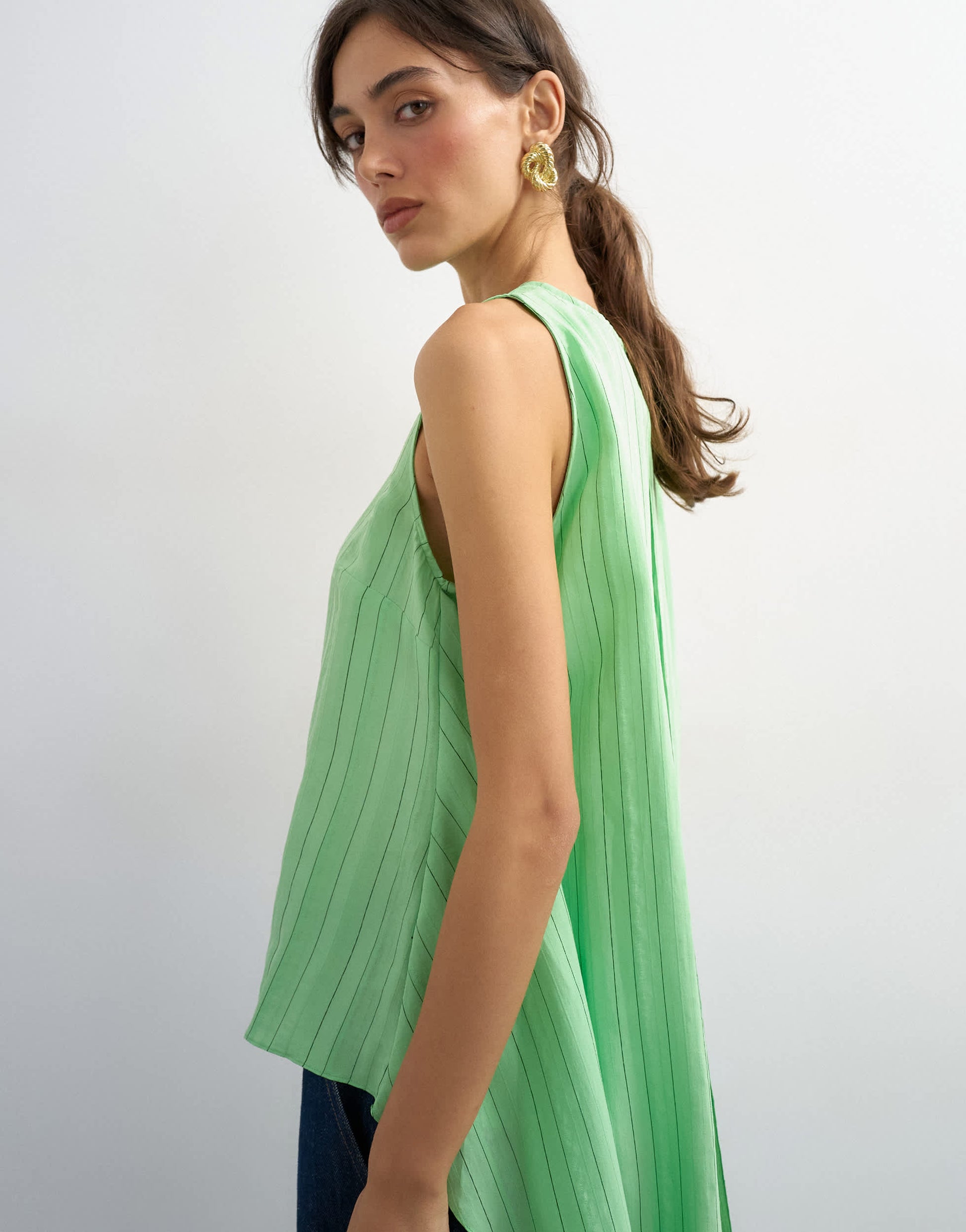 Topshop cape detail top in green pin stripe