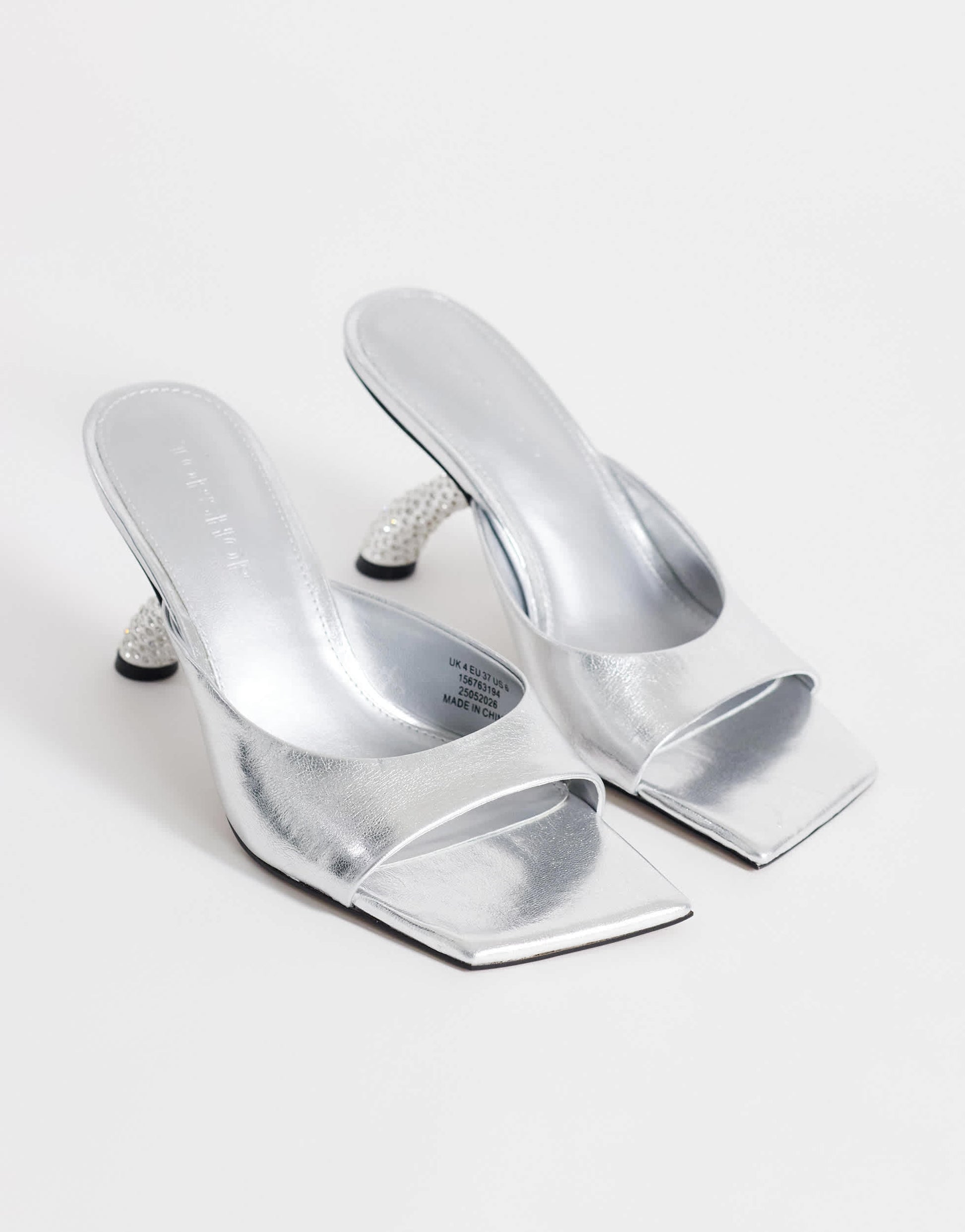 Topshop Octavia strappy high diamante heel sandal in silver