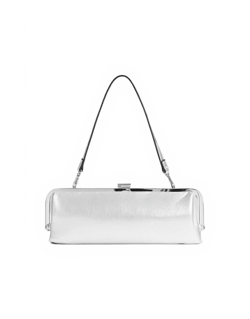 Topshop Poppy small rectangle clasp shoulder bag in silver