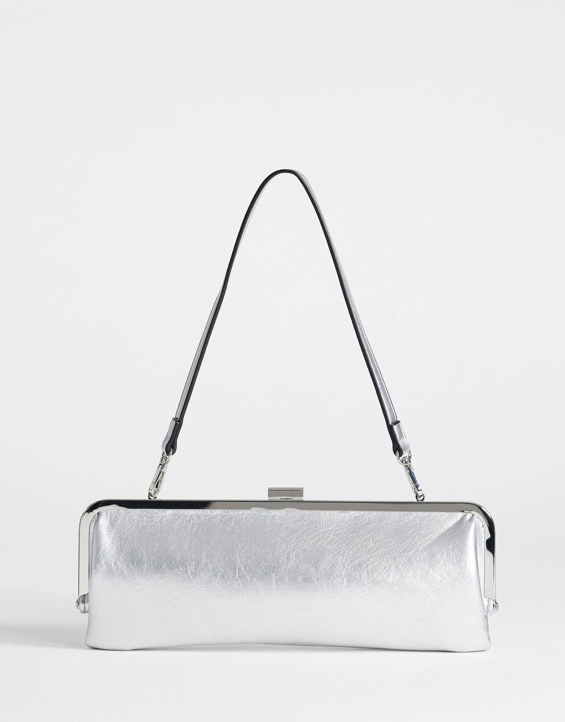 Topshop Poppy small rectangle clasp shoulder bag in silver