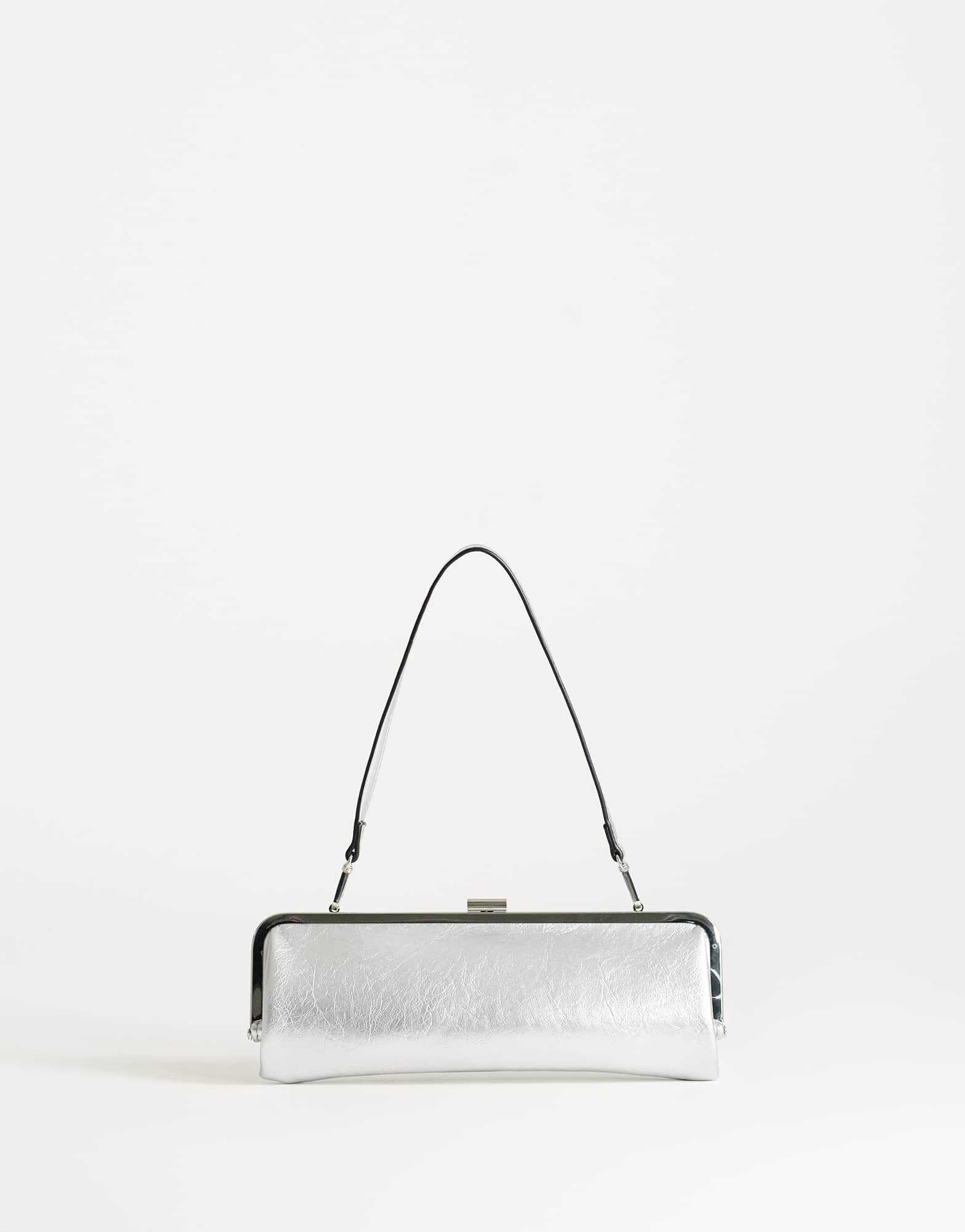 Topshop Poppy small rectangle clasp shoulder bag in silver