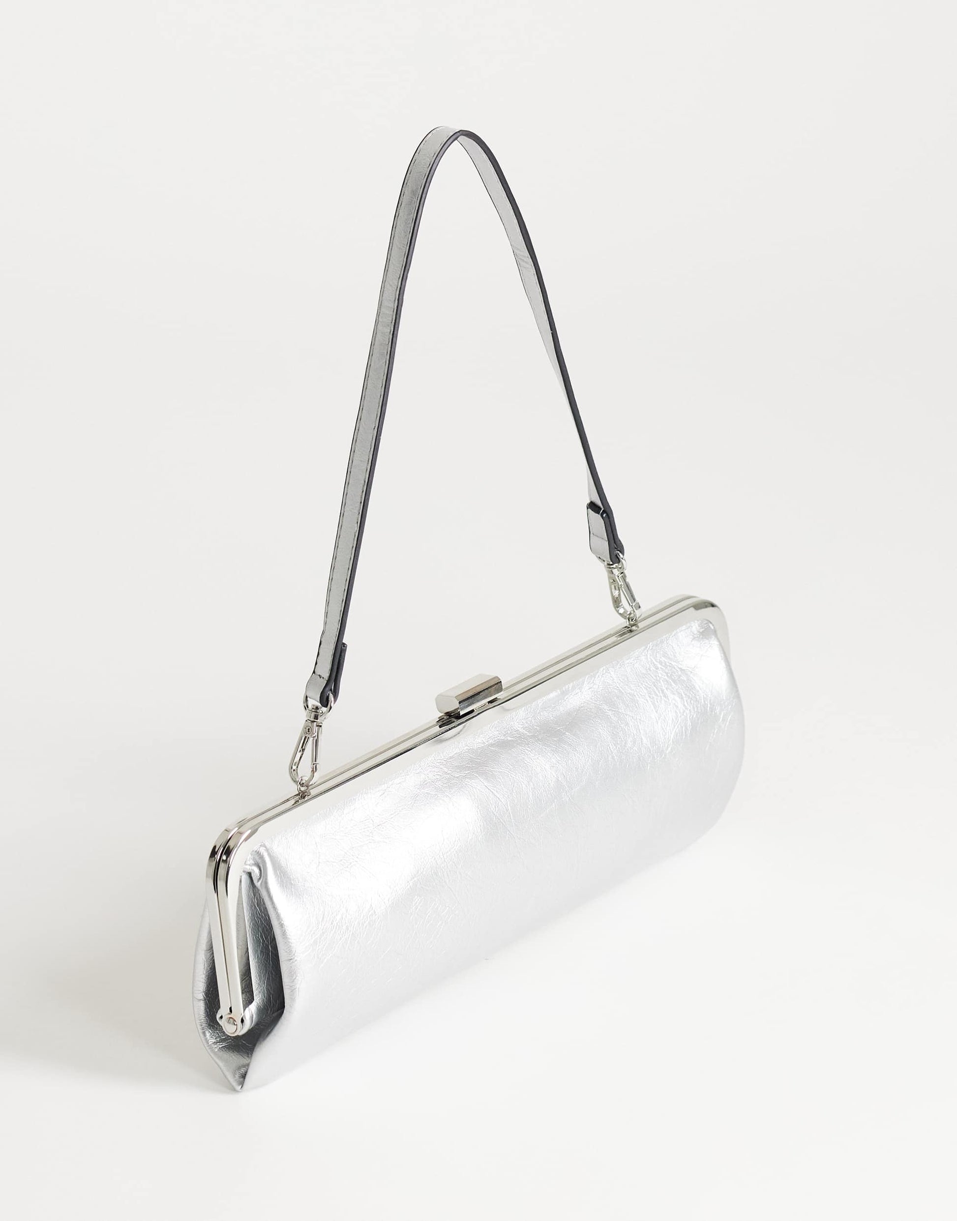 Topshop Poppy small rectangle clasp shoulder bag in silver