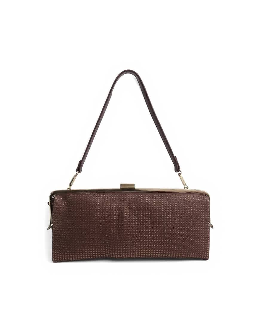 Topshop Poppy small rectangle clasp shoulder bag in chocolate diamante
