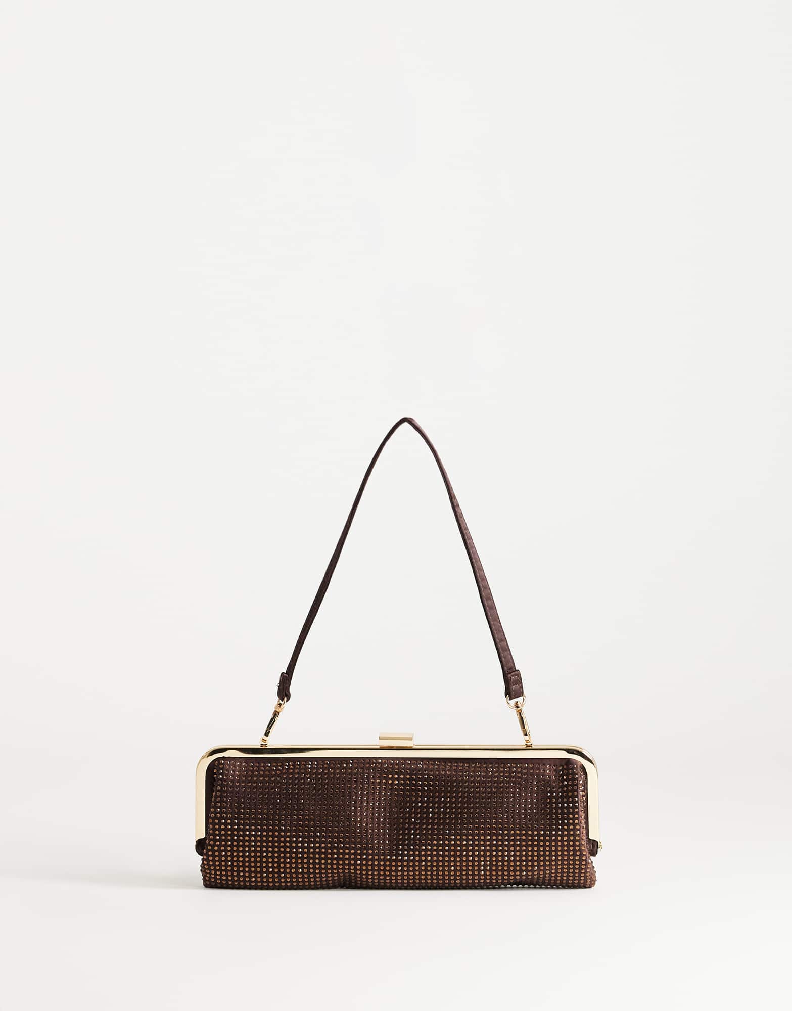 Topshop Poppy small rectangle clasp shoulder bag in chocolate diamante