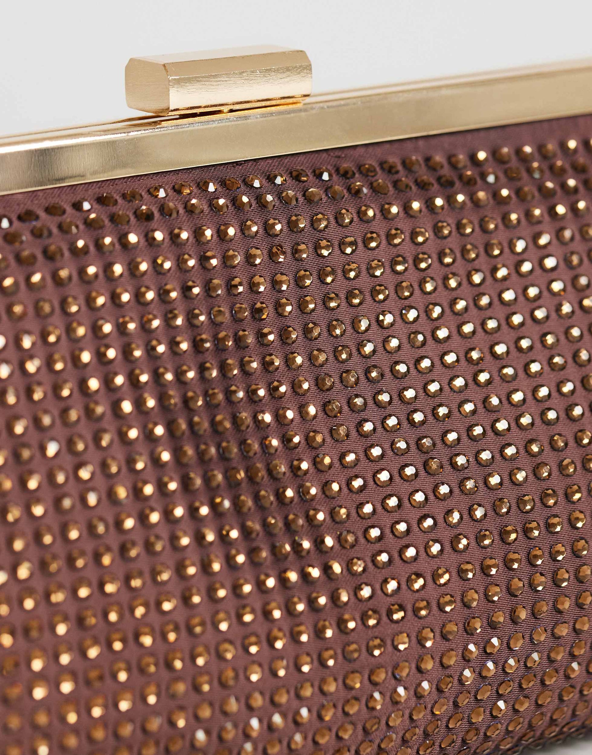 Topshop Poppy small rectangle clasp shoulder bag in chocolate diamante