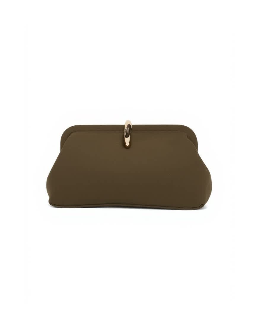 Topshop Carlie medium clutch with hardware in khaki