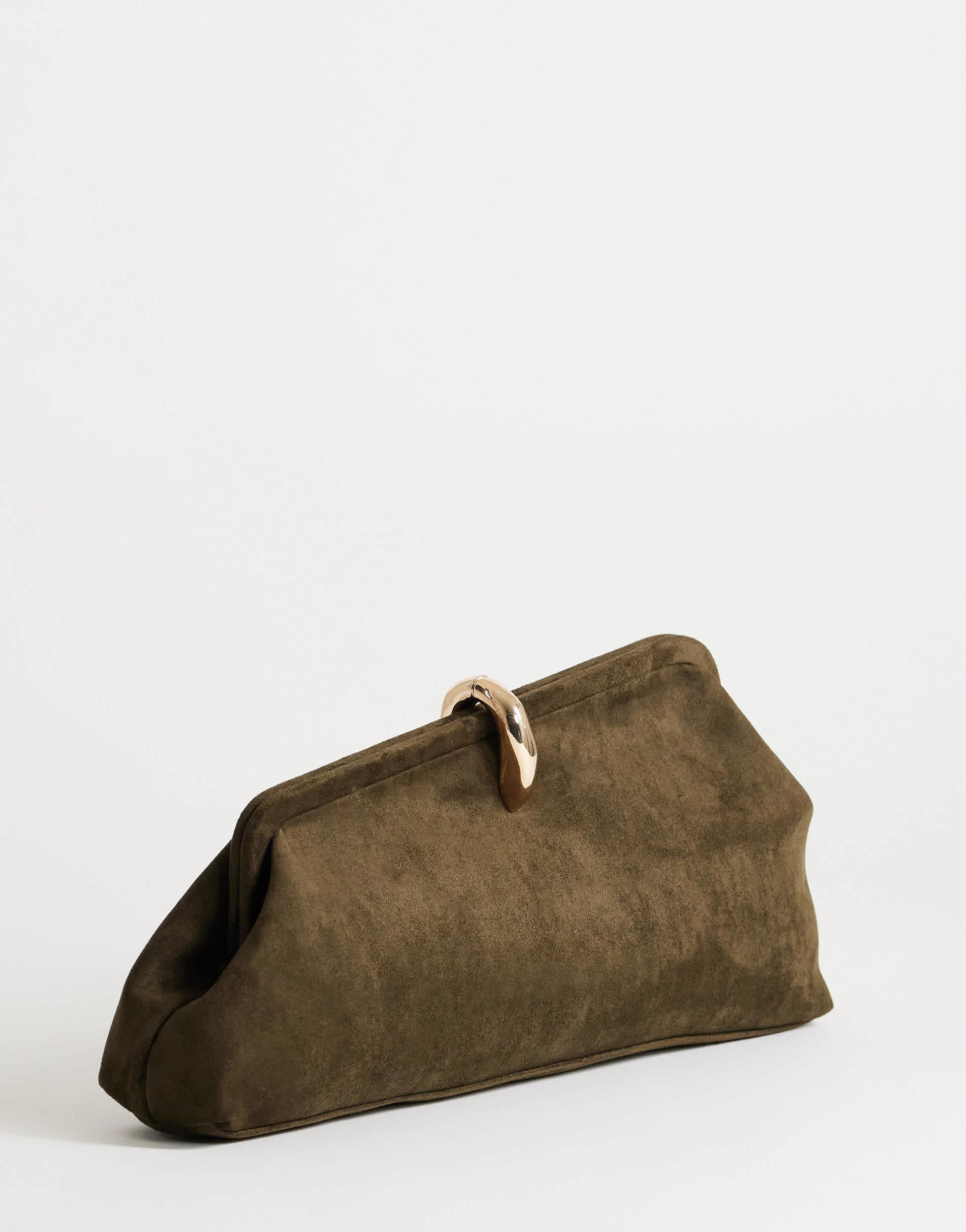 Topshop Carlie medium clutch with hardware in khaki