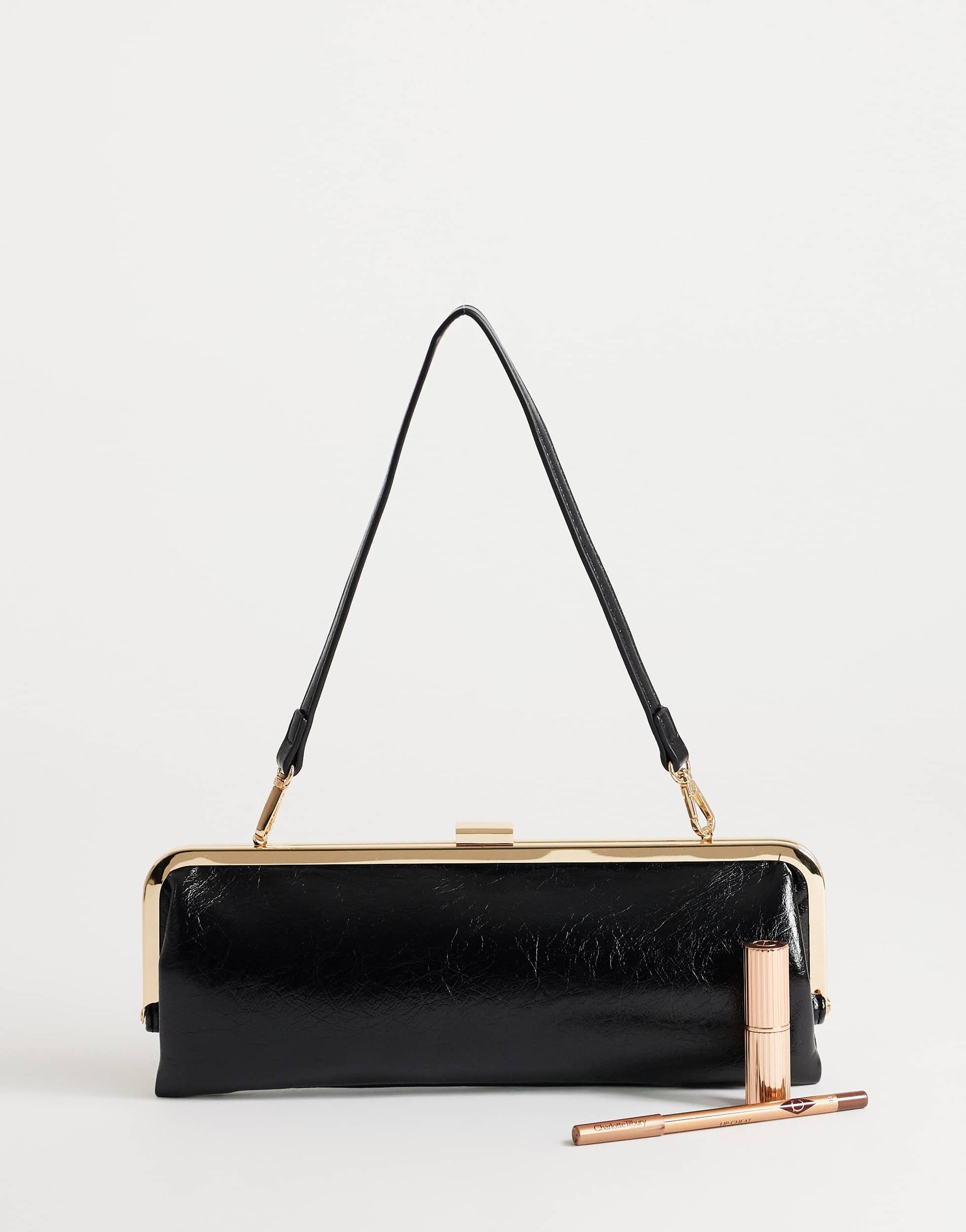 Topshop Poppy small rectangle clasp shoulder bag in black