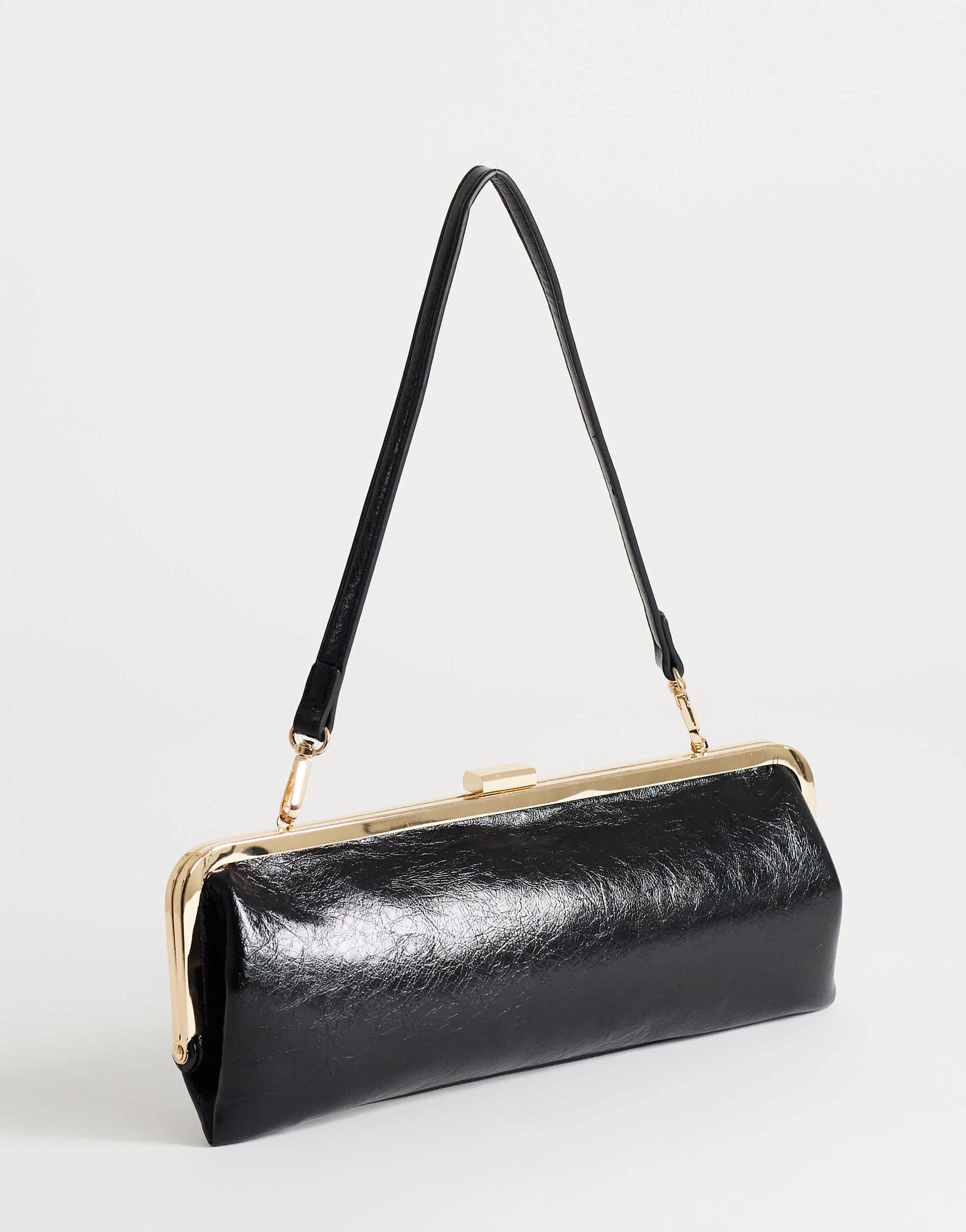 Topshop Poppy small rectangle clasp shoulder bag in black