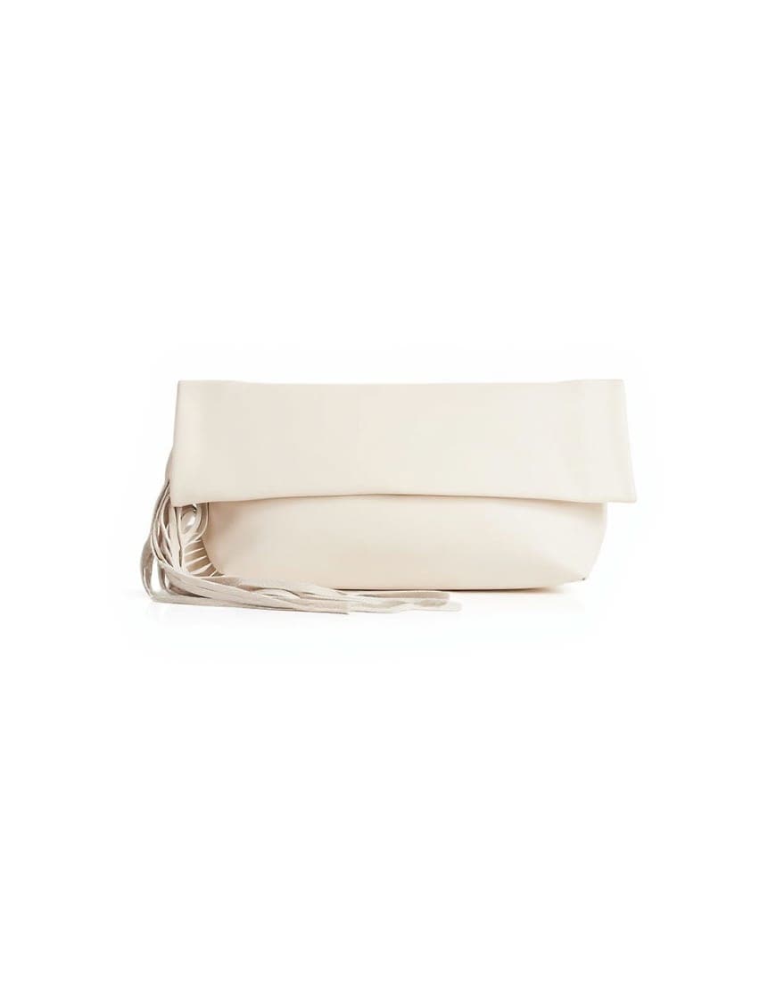 Topshop Pippa oversized fringe clutch bag in stone