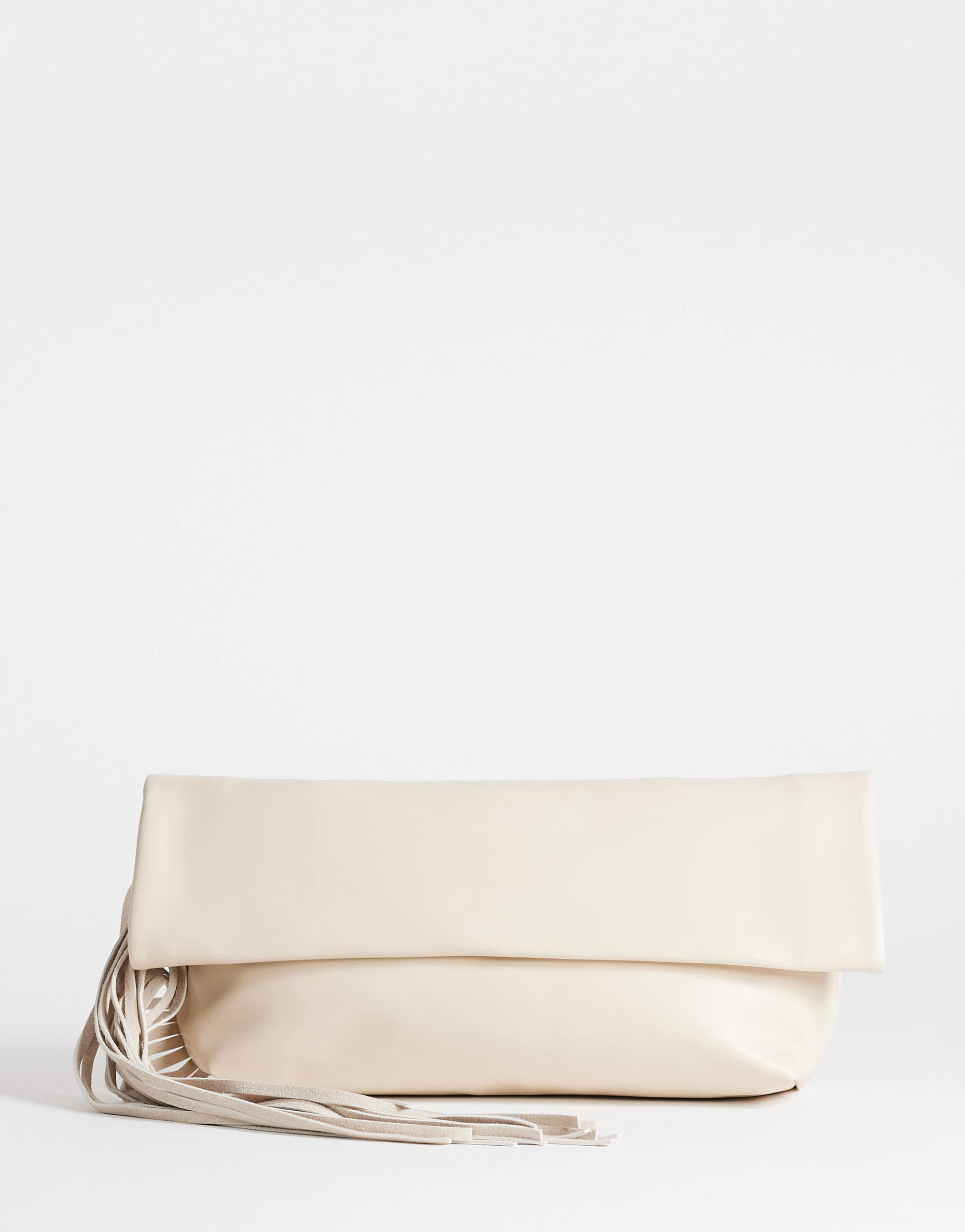 Topshop Pippa oversized fringe clutch bag in stone