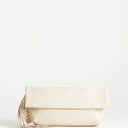 Topshop Pippa oversized fringe clutch bag in stone