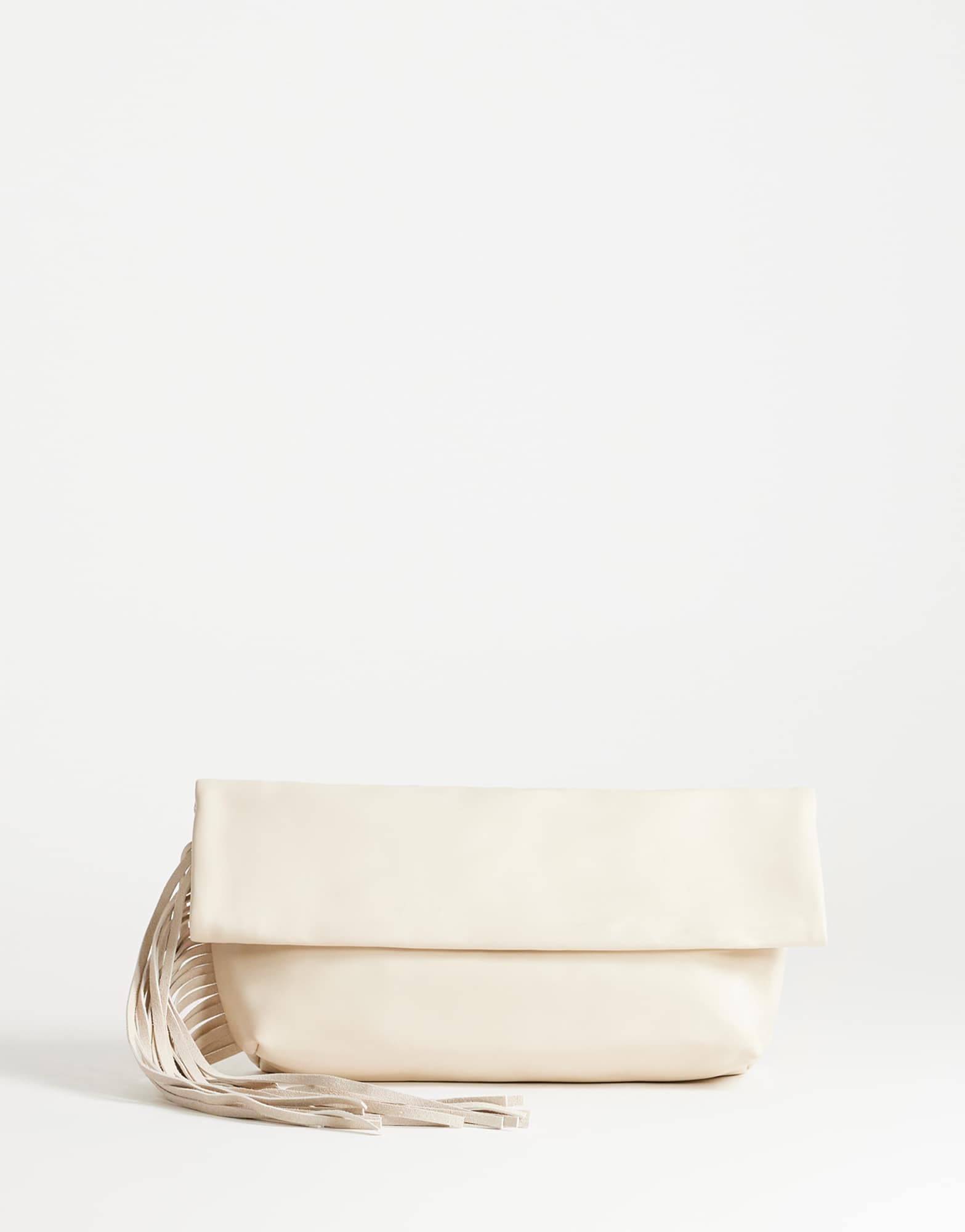Topshop Pippa oversized fringe clutch bag in stone