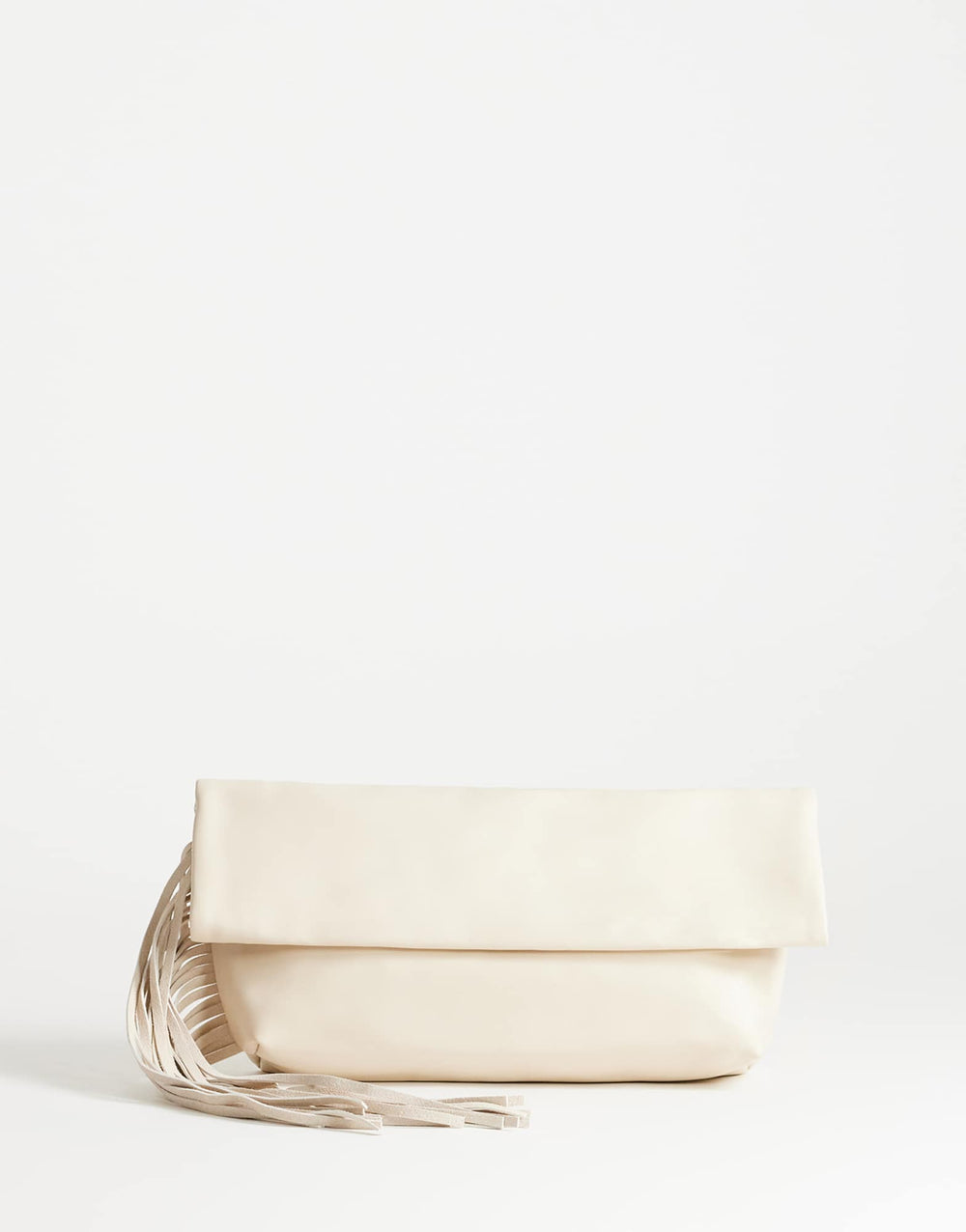 Topshop Pippa oversized fringe clutch bag in stone