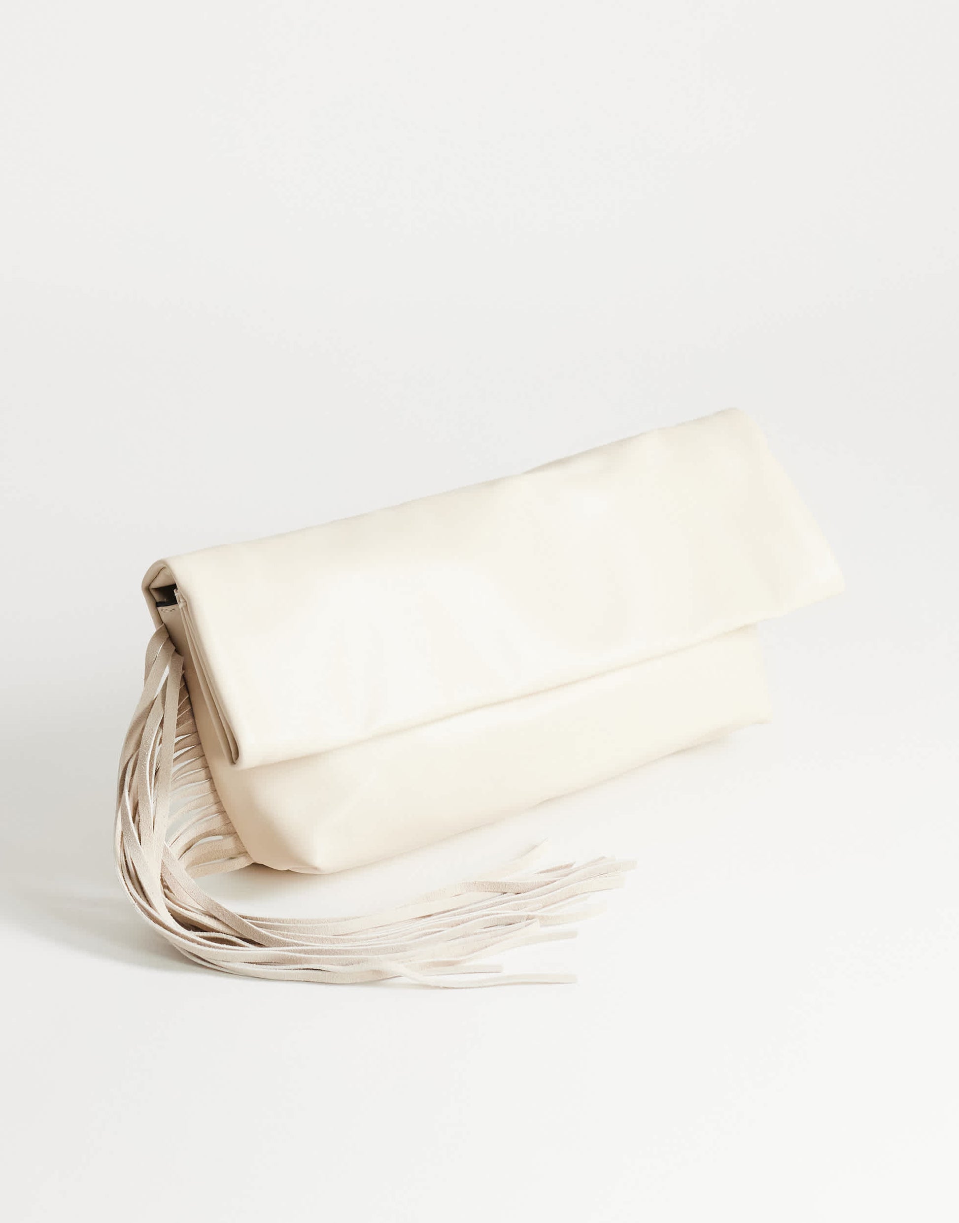 Topshop Pippa oversized fringe clutch bag in stone