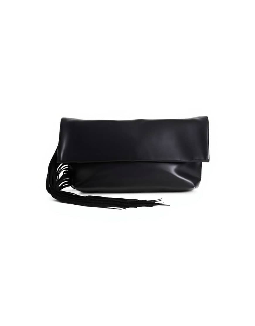 Topshop Pippa oversized fringe clutch bag in black