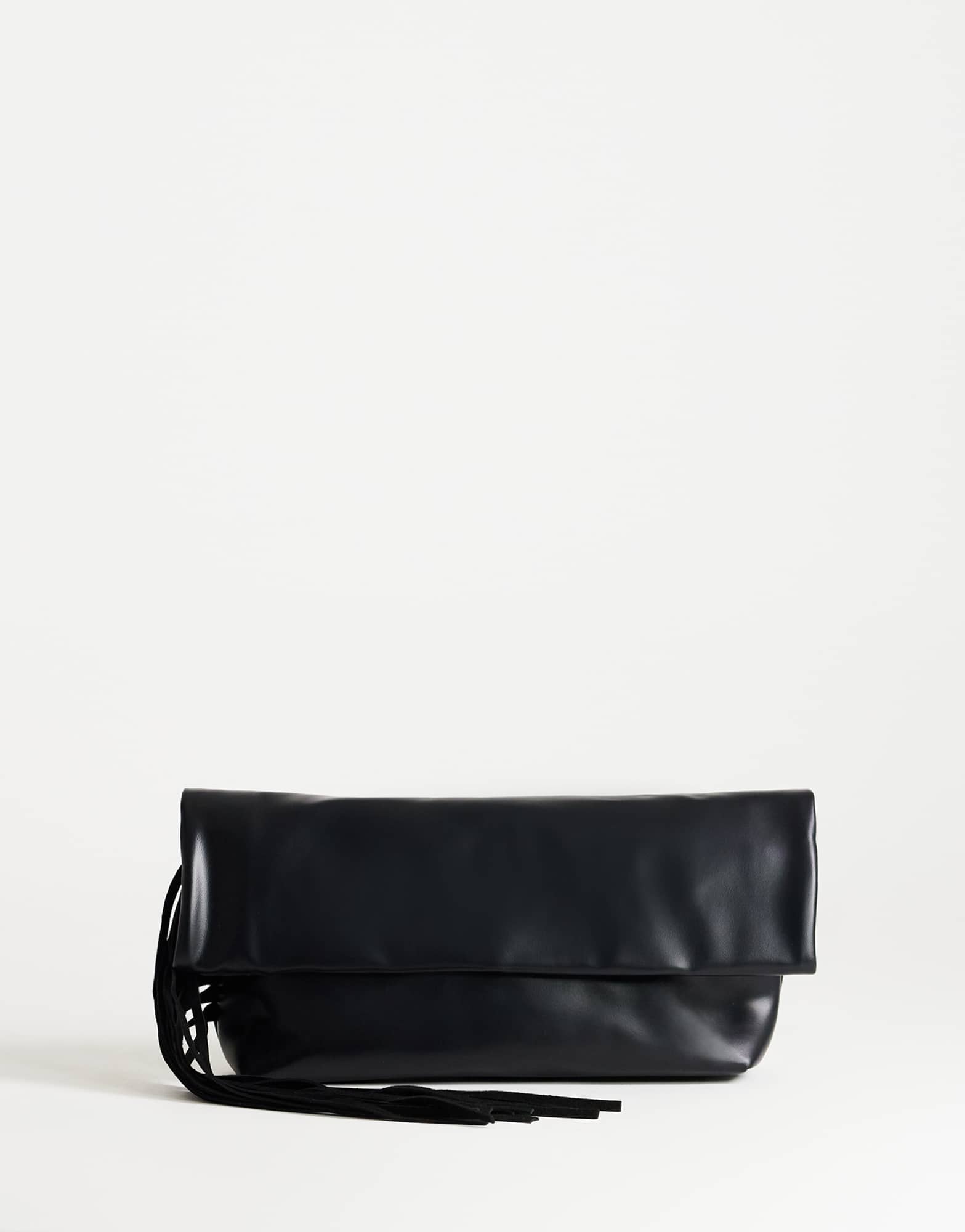 Topshop Pippa oversized fringe clutch bag in black