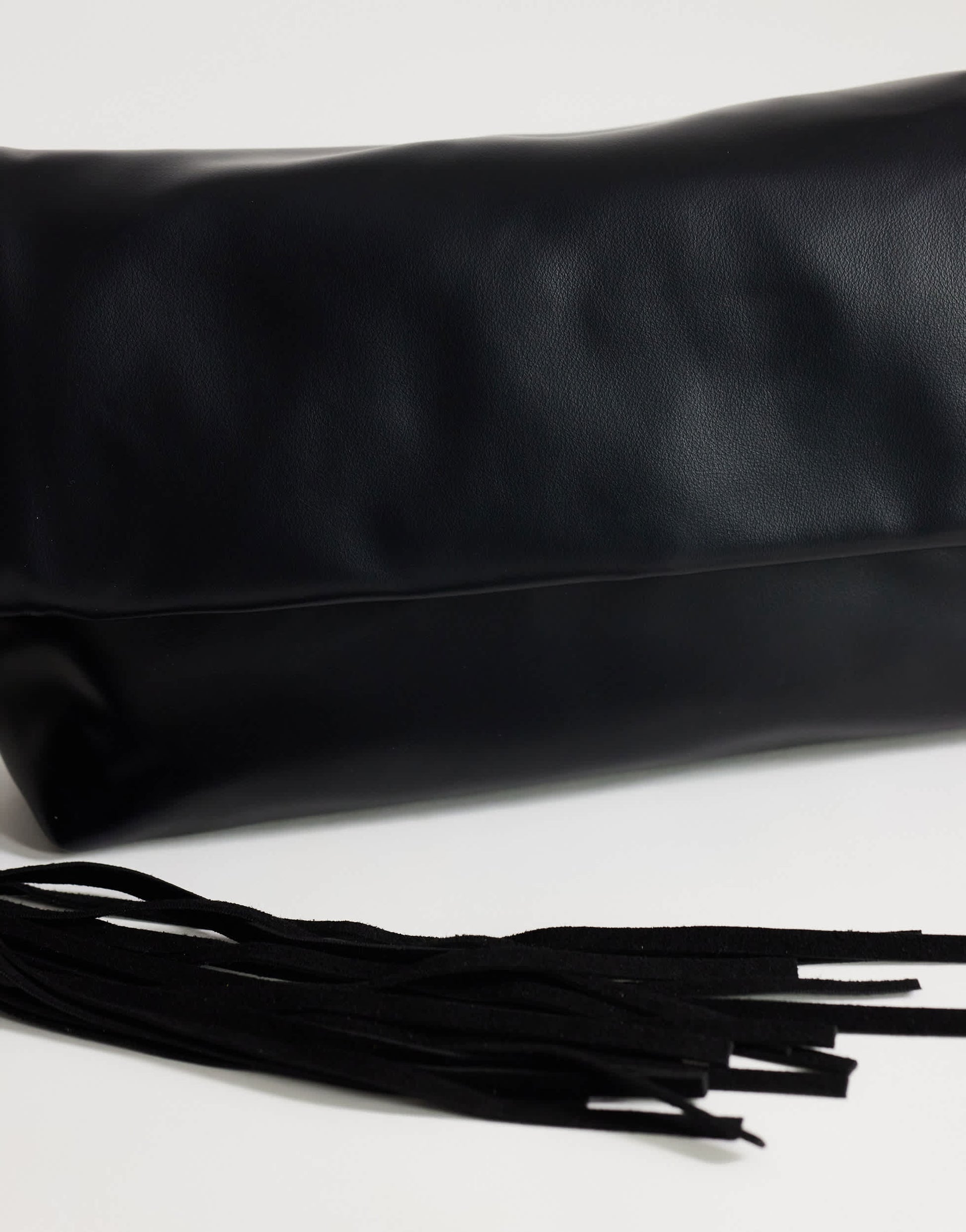 Topshop Pippa oversized fringe clutch bag in black