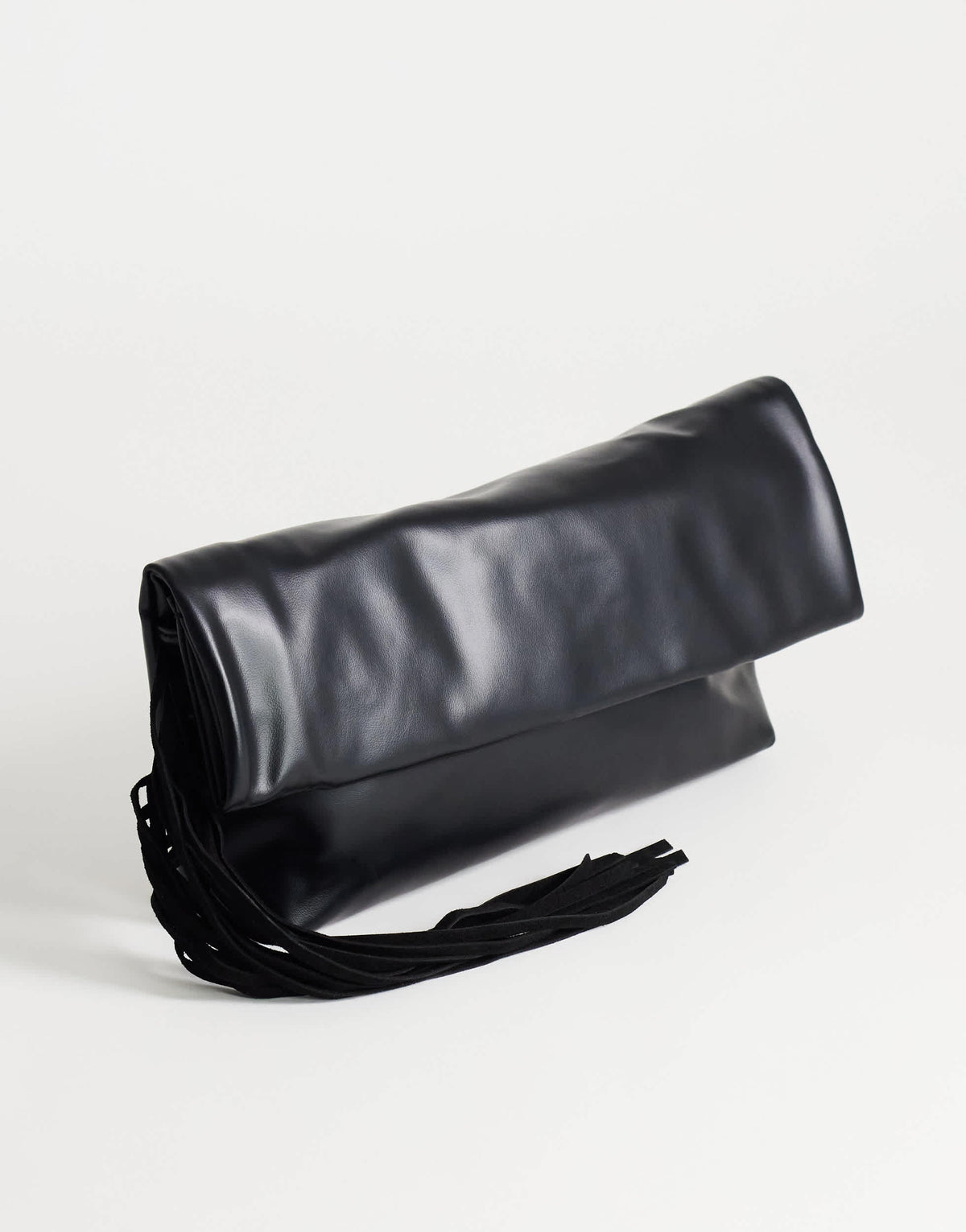 Topshop Pippa oversized fringe clutch bag in black