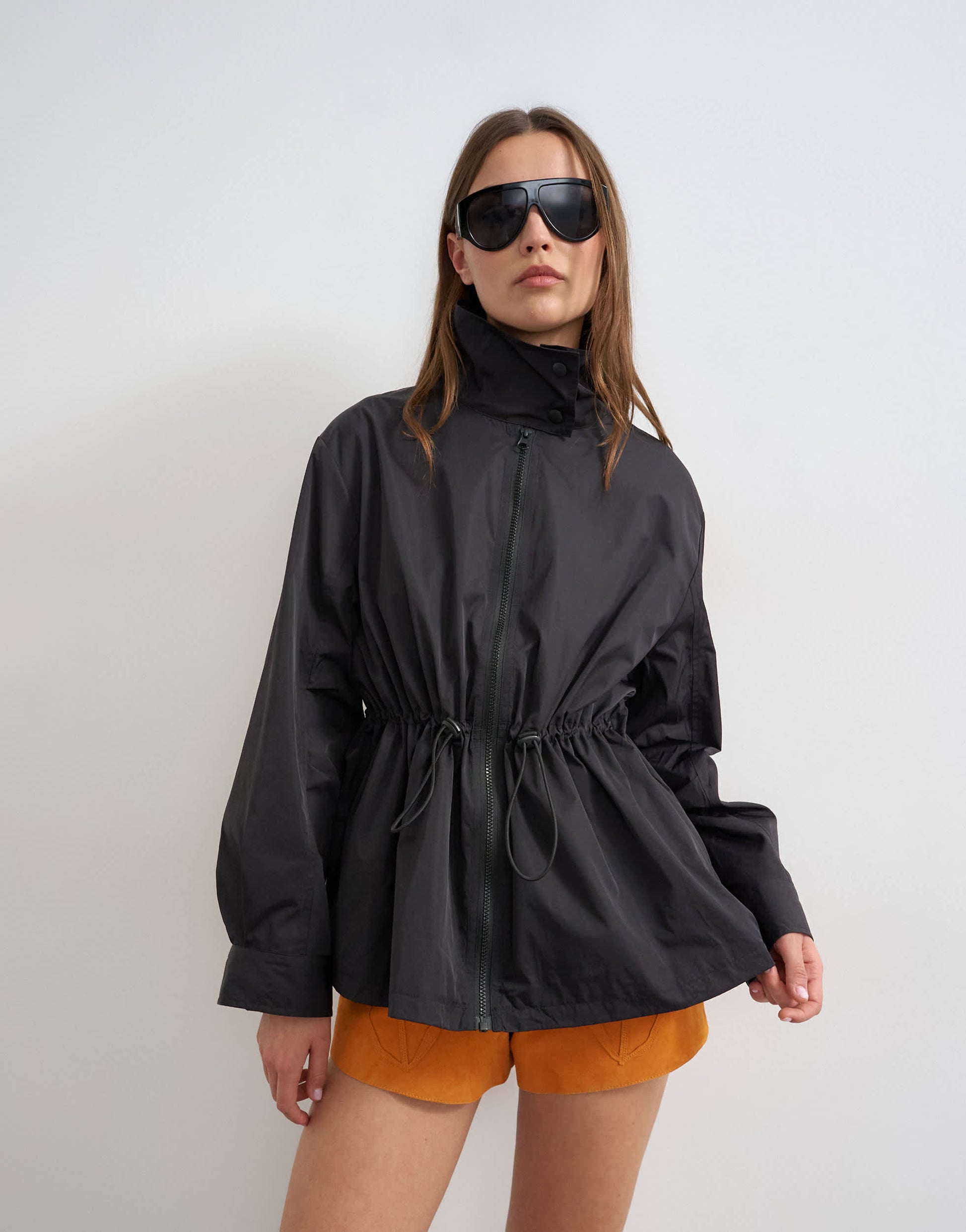 Topshop techy drawcord waist jacket in black