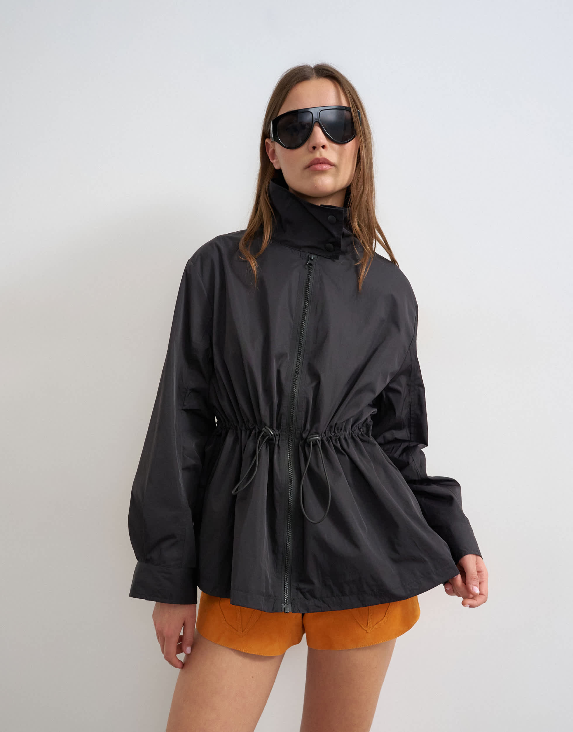 Topshop techy drawcord waist jacket in black