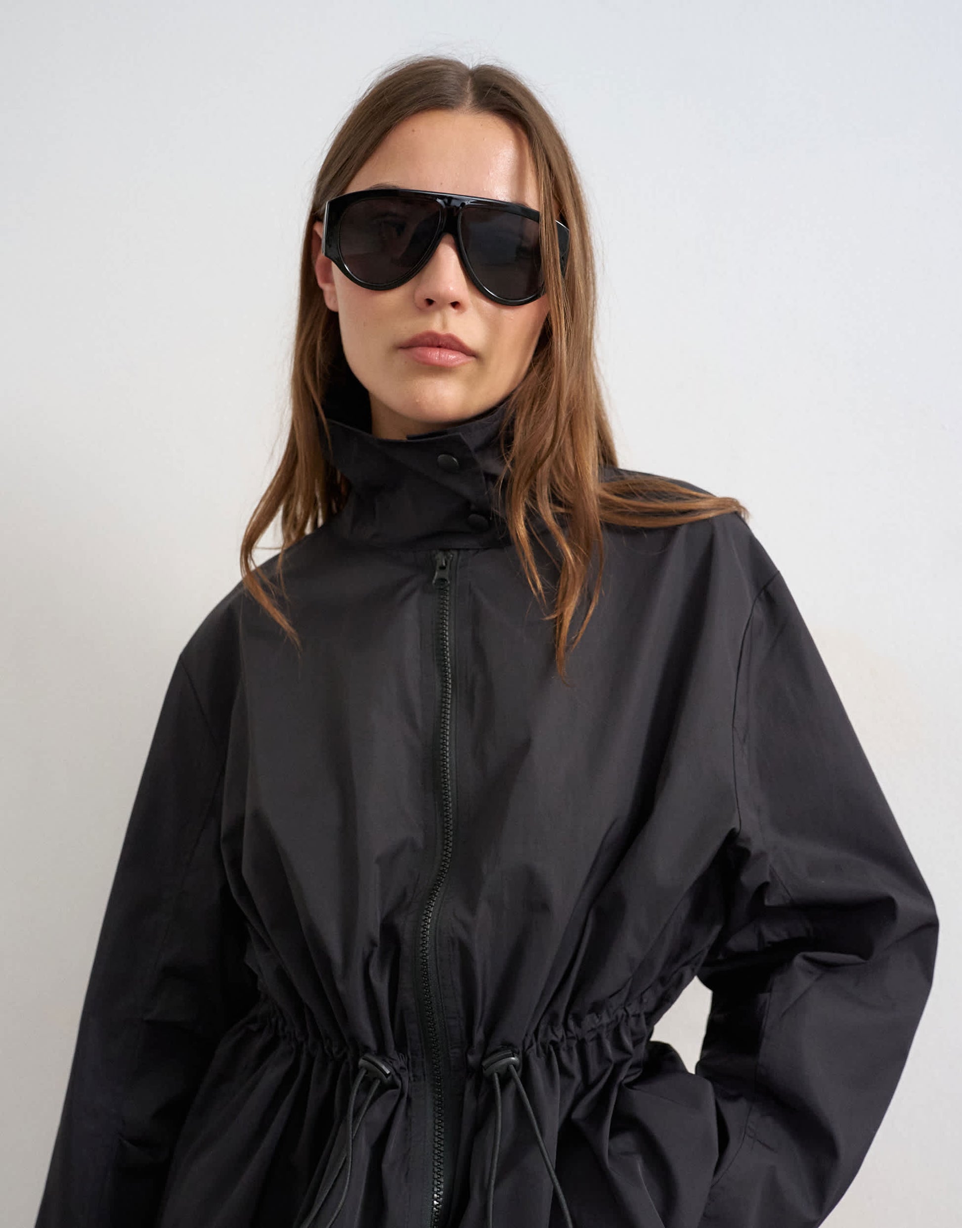 Topshop techy drawcord waist jacket in black